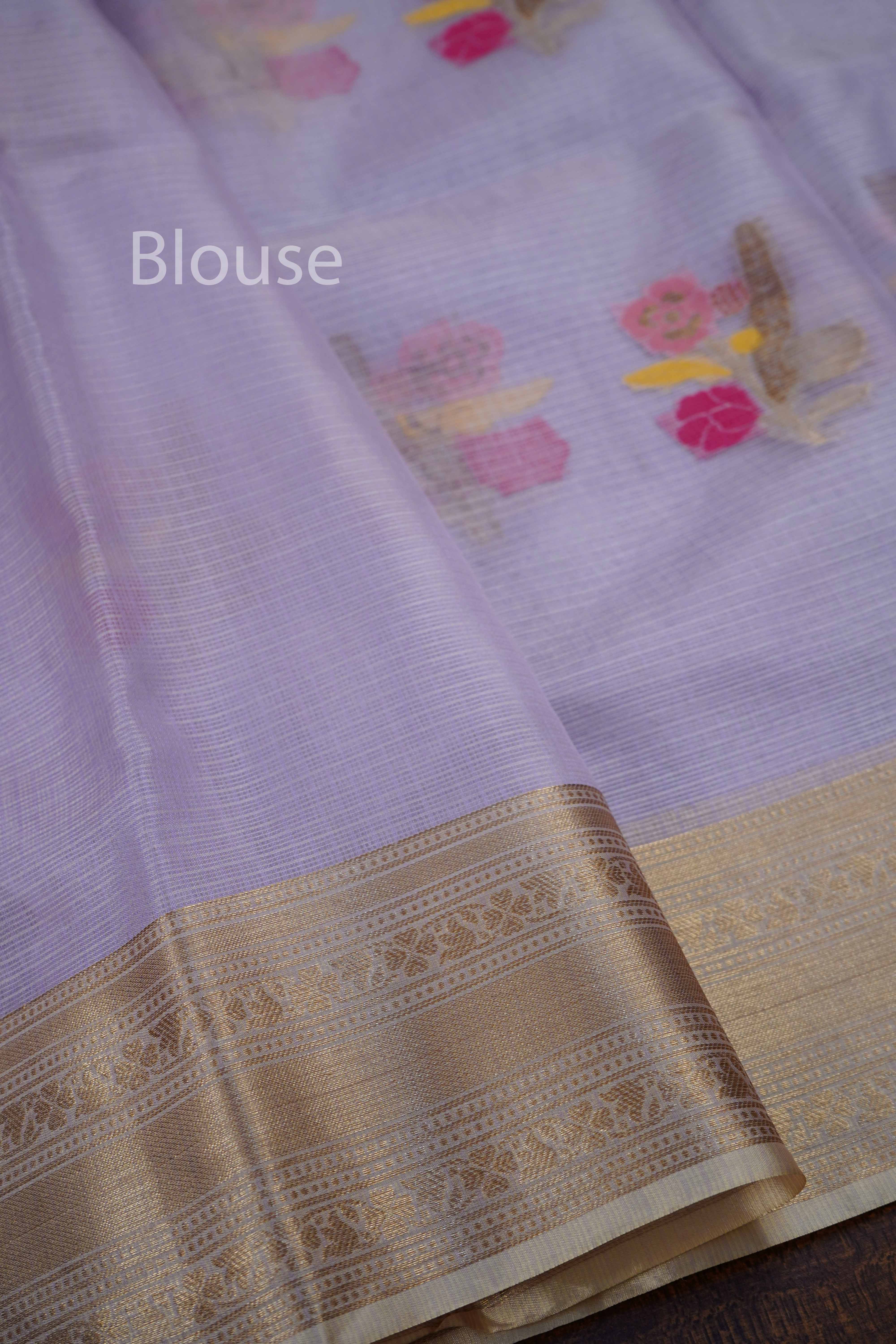 PINK GREY PURE KOTA SILK SAREE - Queens Jewel Emporium