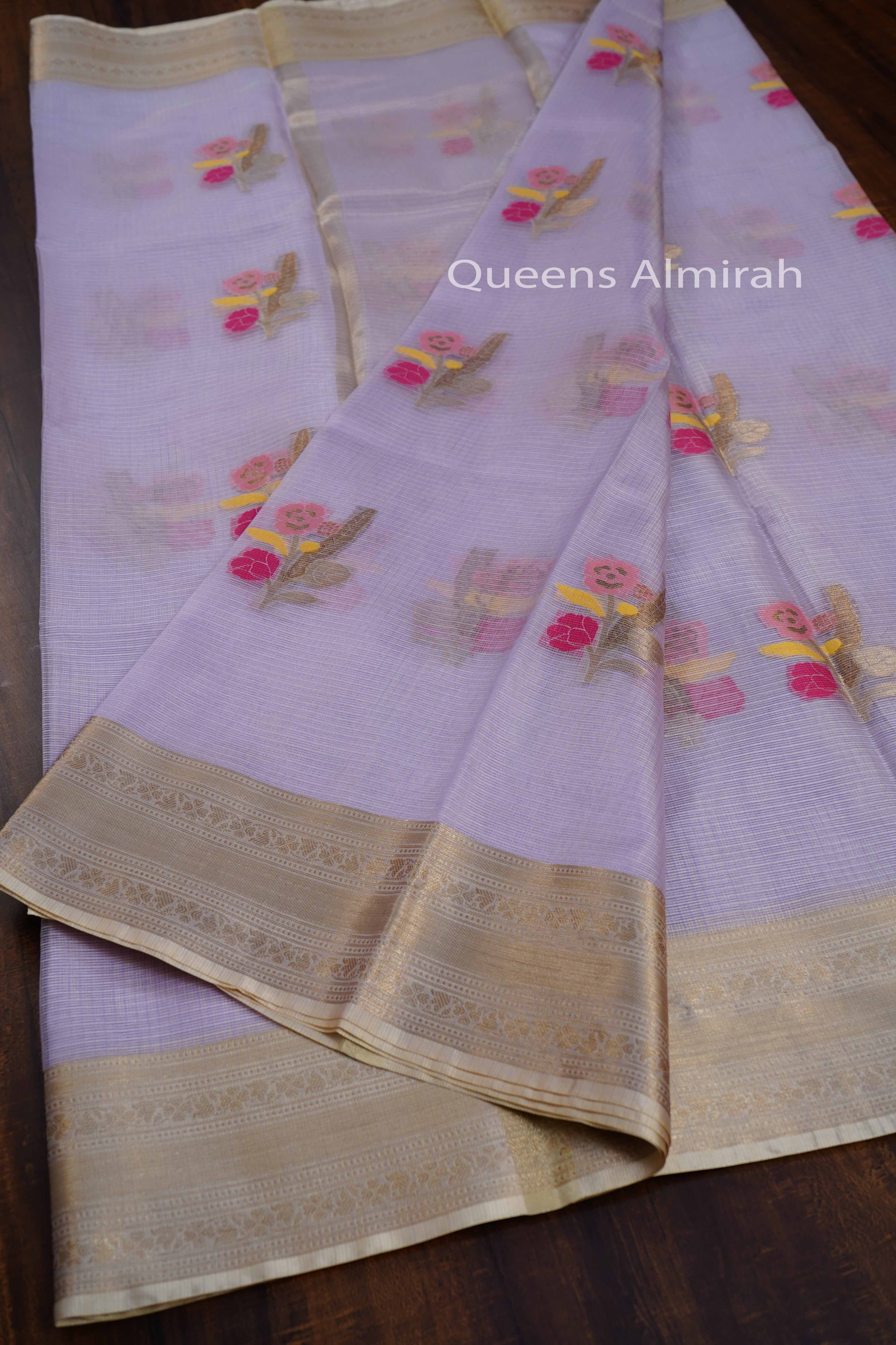 PINK GREY PURE KOTA SILK SAREE - Queens Jewel Emporium