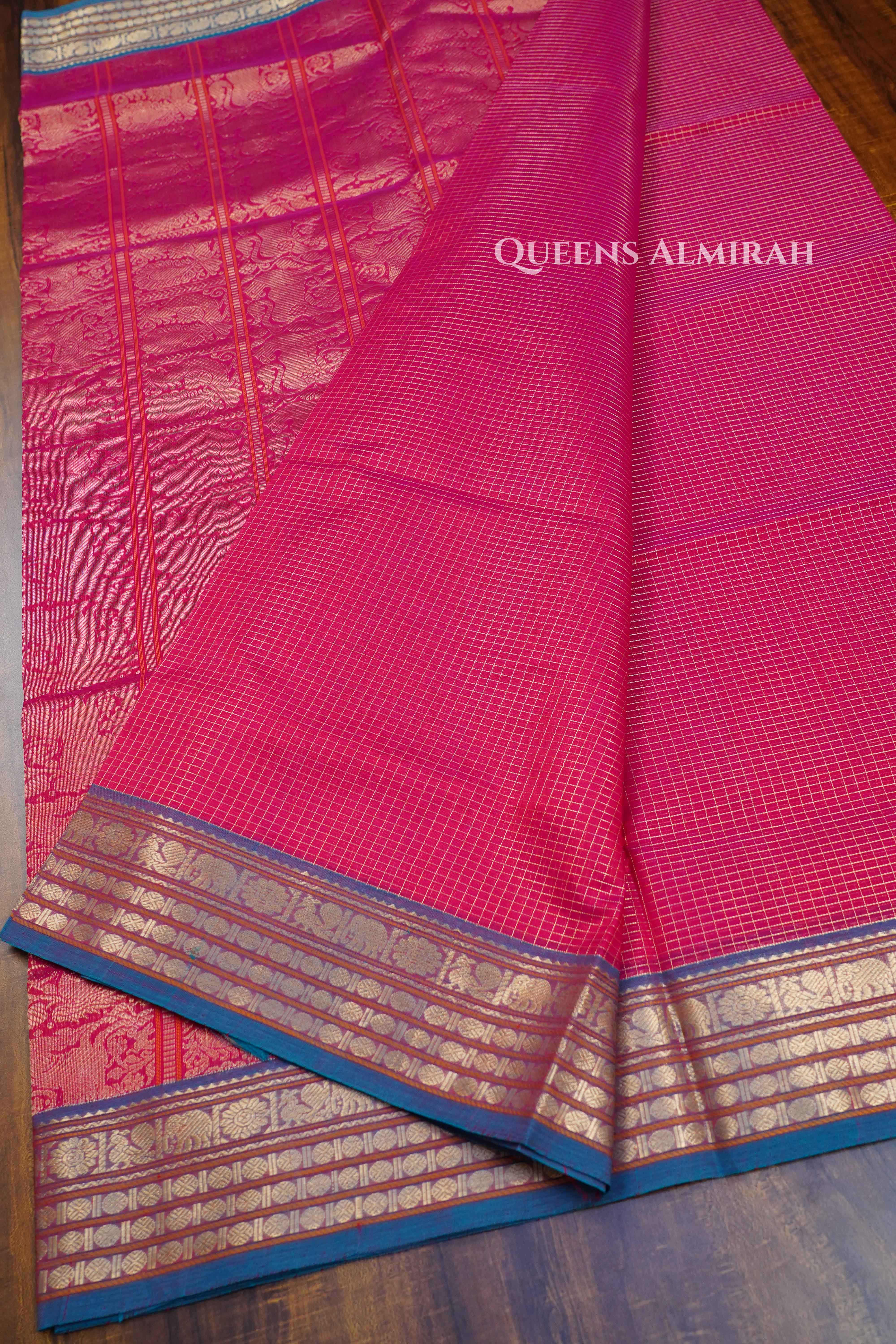 Pink- Karaikudi Chettinad Silk Cotton Saree QUEENS ALMIRAH