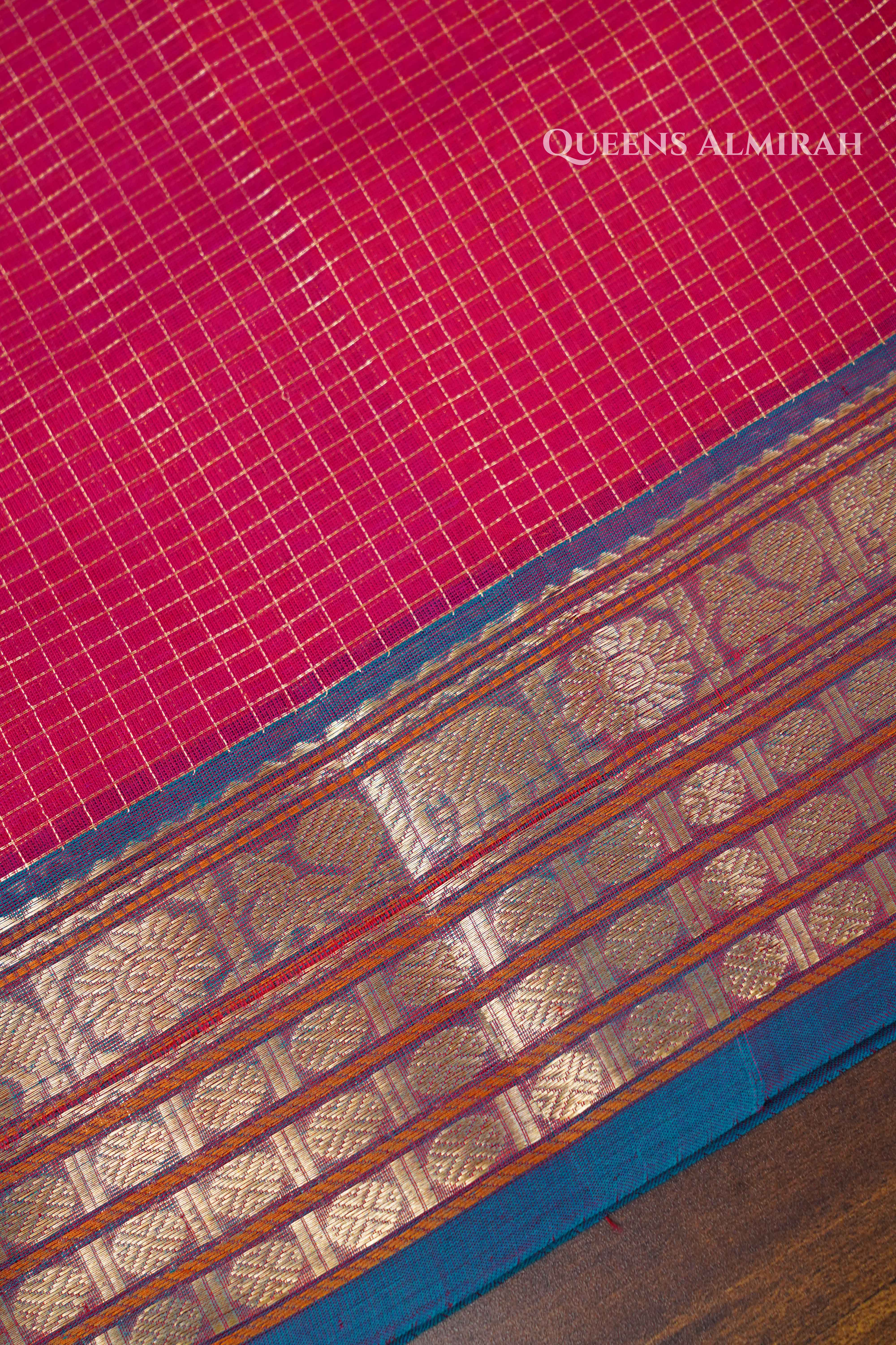 Pink- Karaikudi Chettinad Silk Cotton Saree QUEENS ALMIRAH