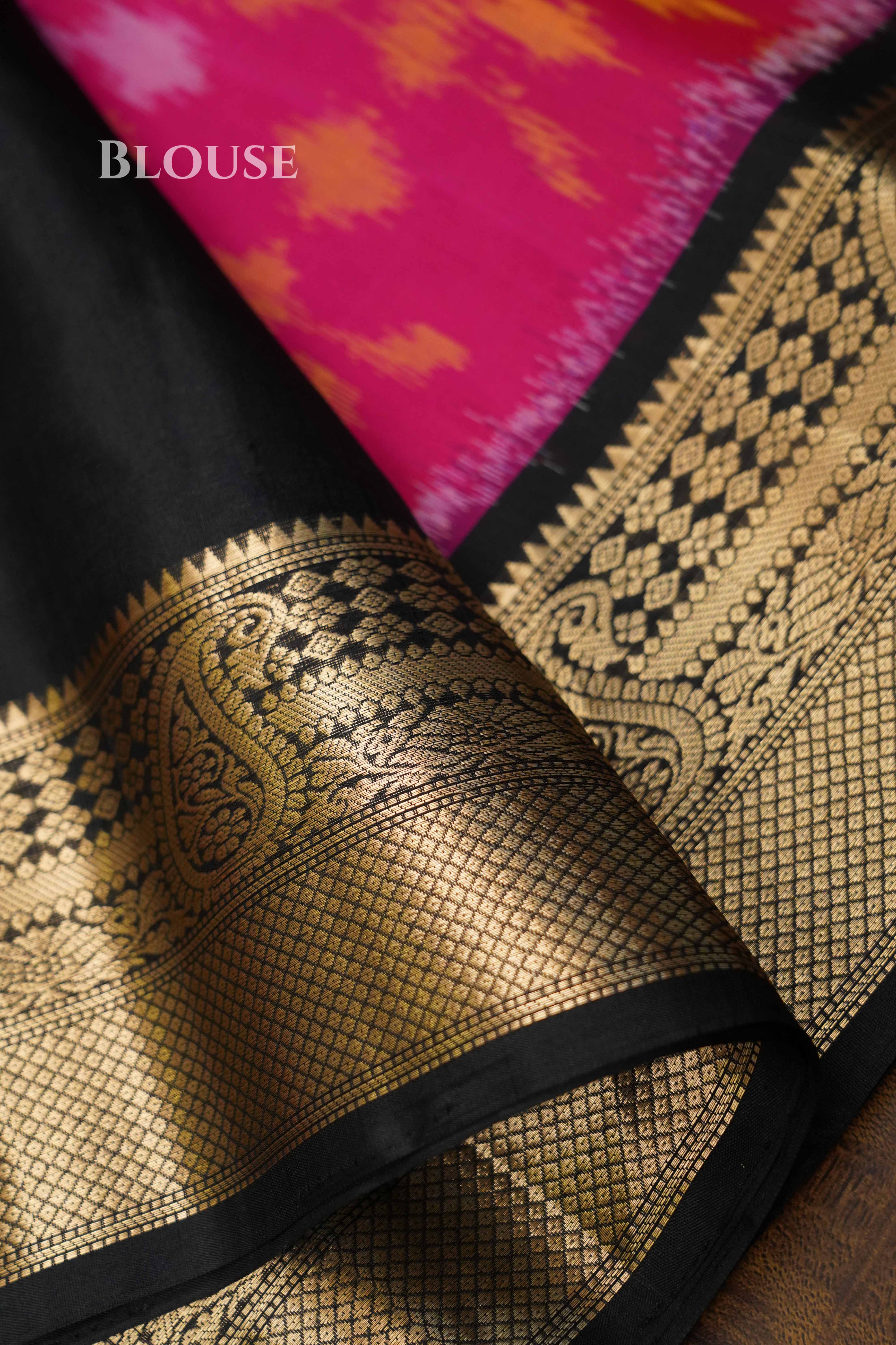 Pink With Black Pure Soft Silk Saree QUEENS ALMIRAH