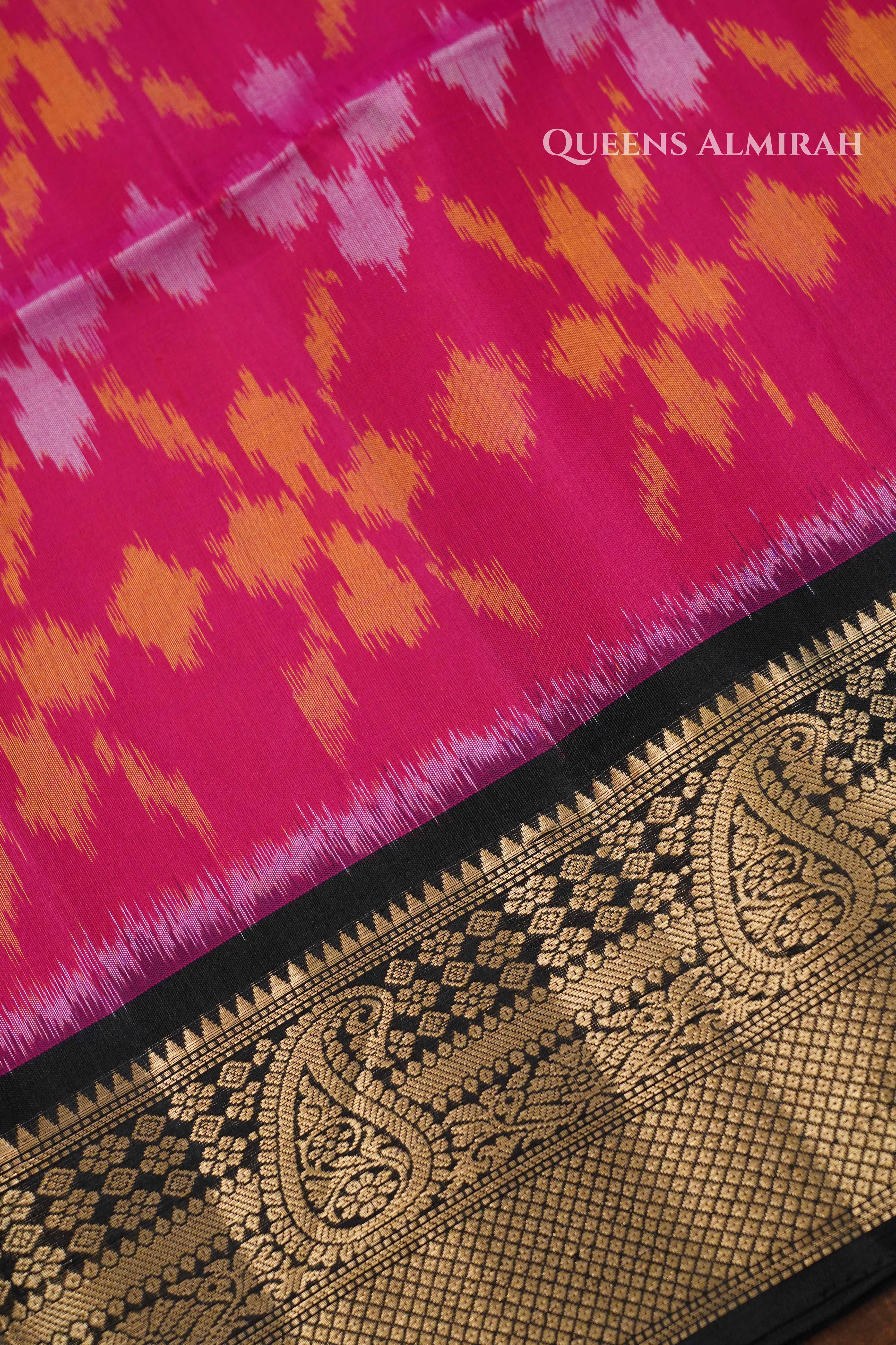 Pink With Black Pure Soft Silk Saree QUEENS ALMIRAH