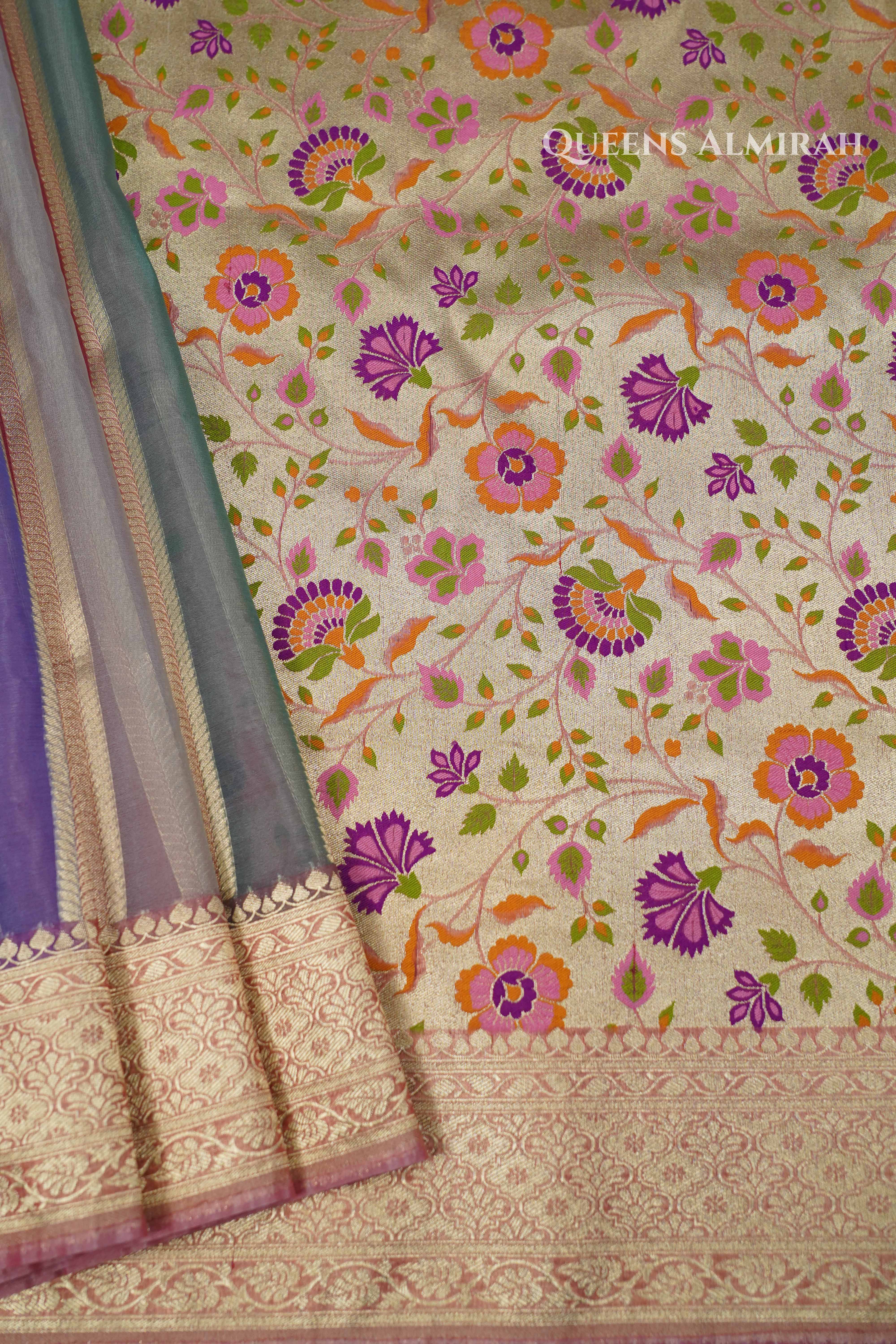 Pink With Blue Banarasi Organza Silk Saree QUEENS ALMIRAH