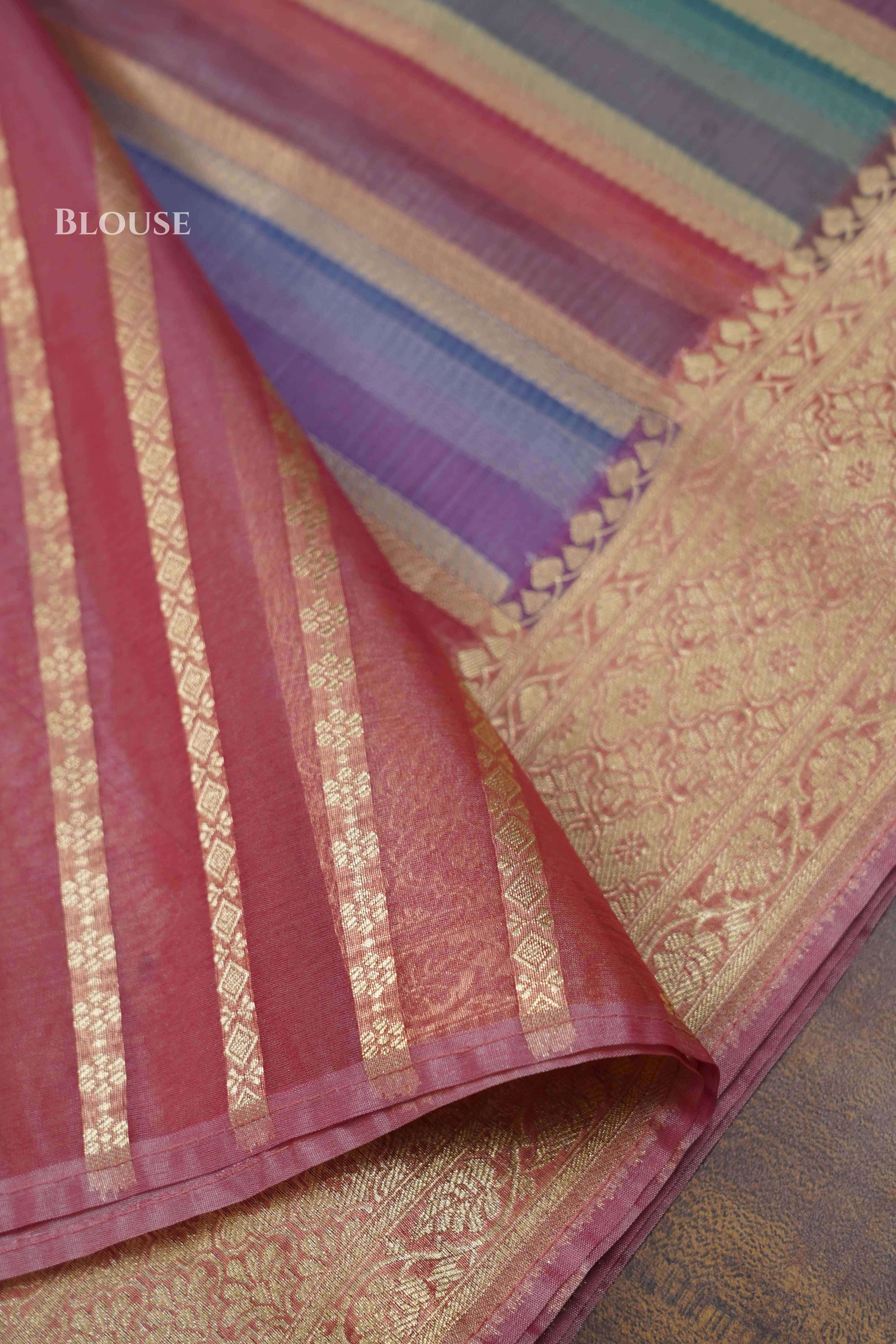 Pink With Blue Banarasi Organza Silk Saree QUEENS ALMIRAH