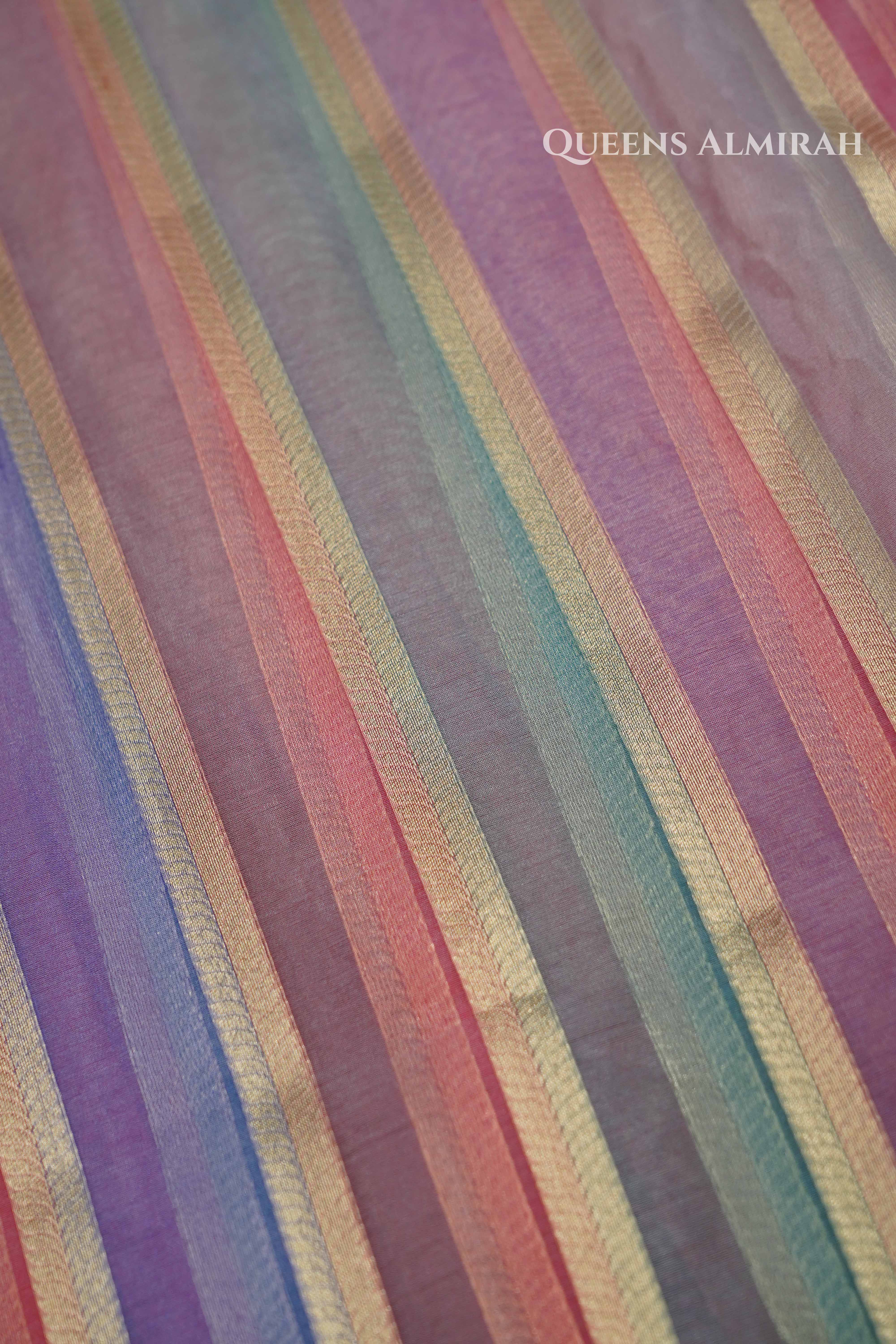 Pink With Blue Banarasi Organza Silk Saree QUEENS ALMIRAH