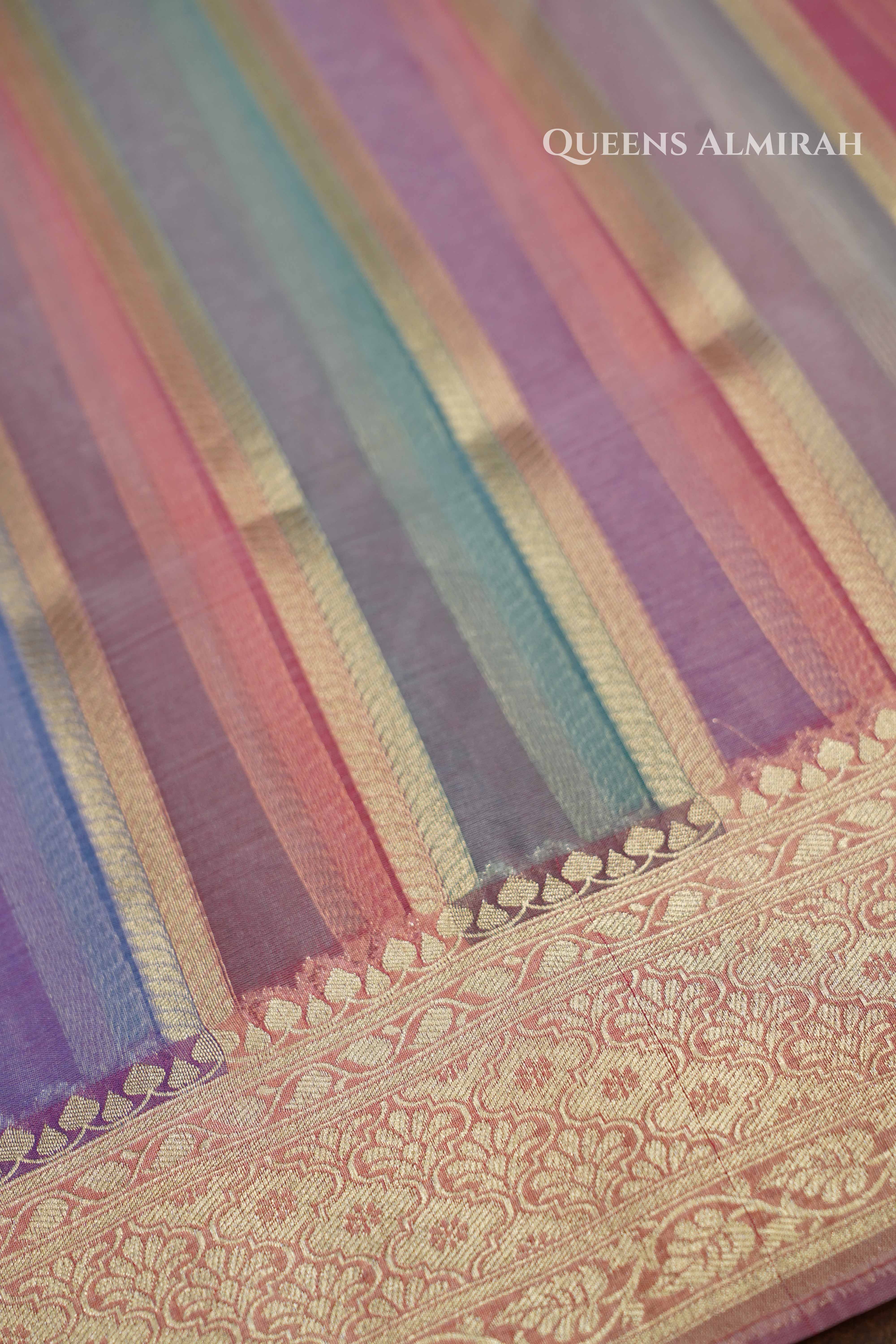 Pink With Blue Banarasi Organza Silk Saree QUEENS ALMIRAH