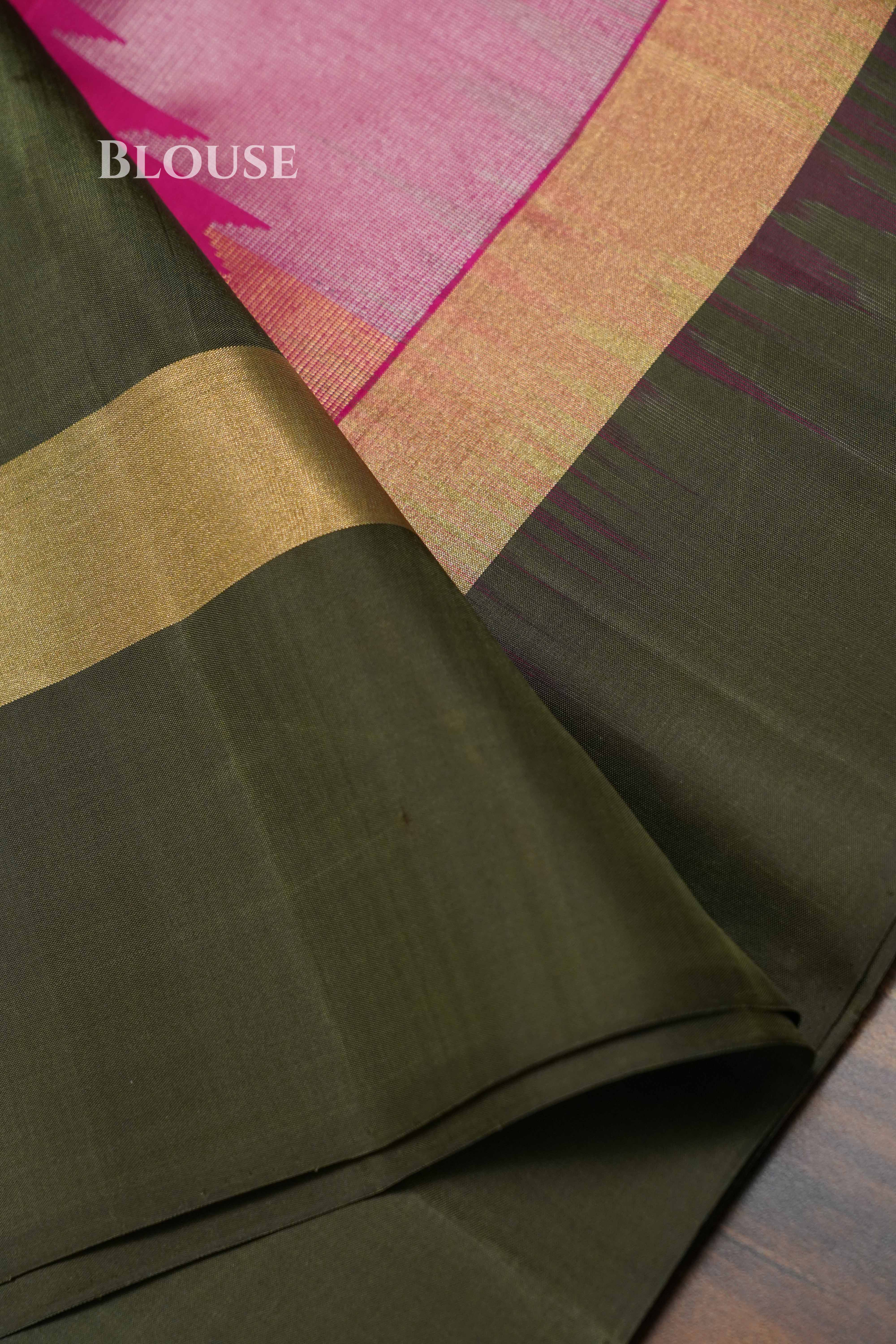Pink With Dark Green Pure Soft Silk Saree QUEENS ALMIRAH