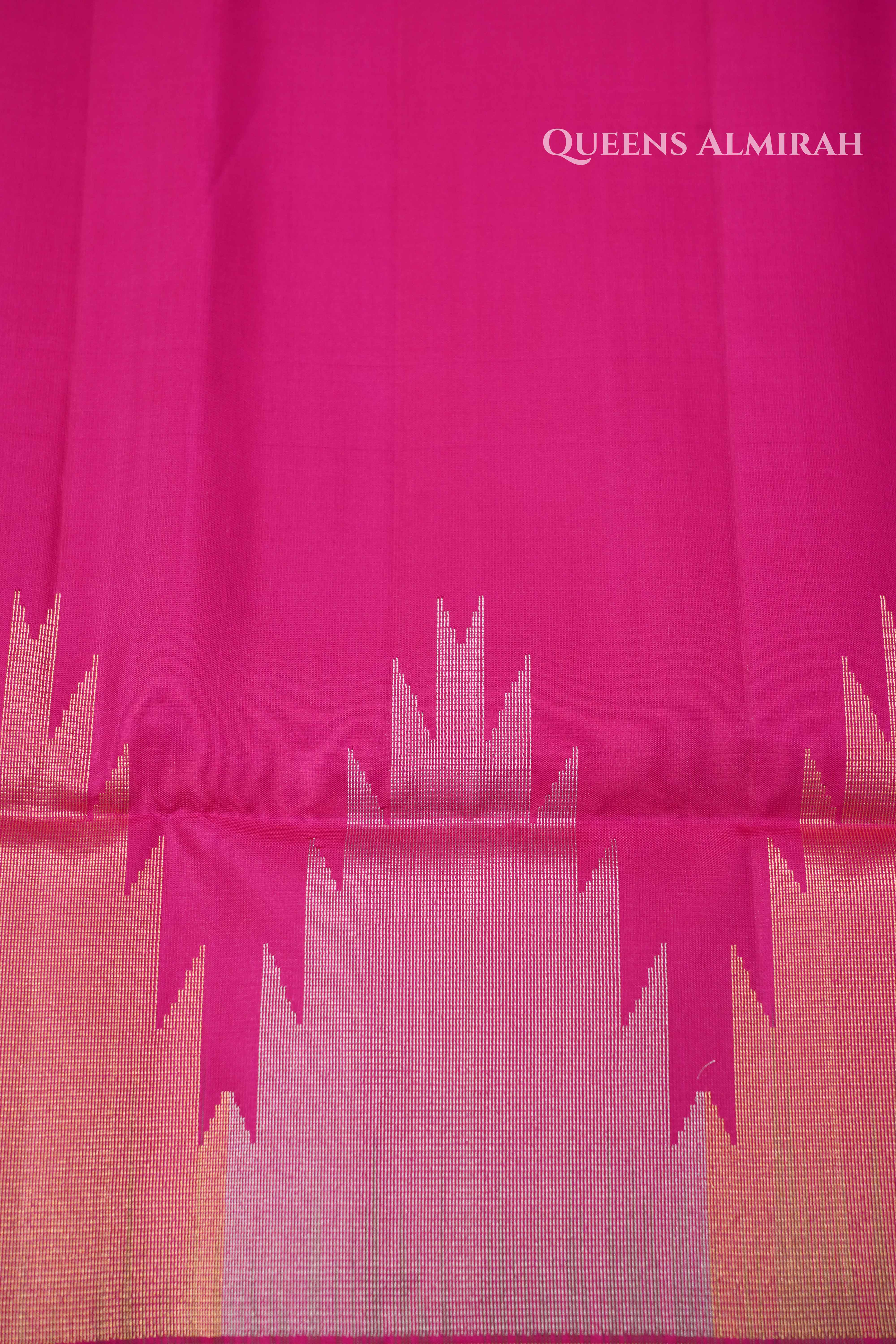 Pink With Dark Green Pure Soft Silk Saree QUEENS ALMIRAH