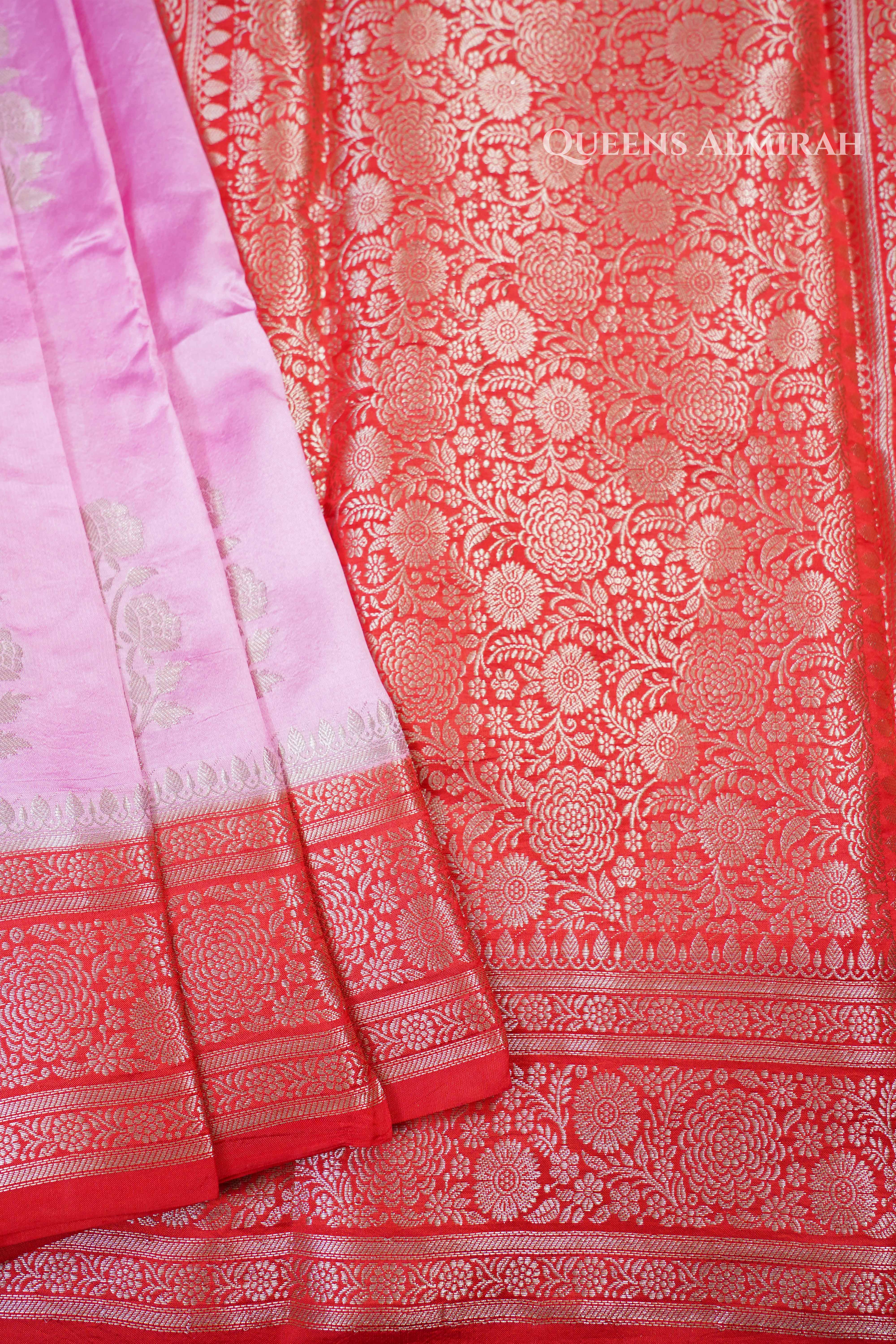 Pink With Red Mango Silk Saree QUEENS ALMIRAH