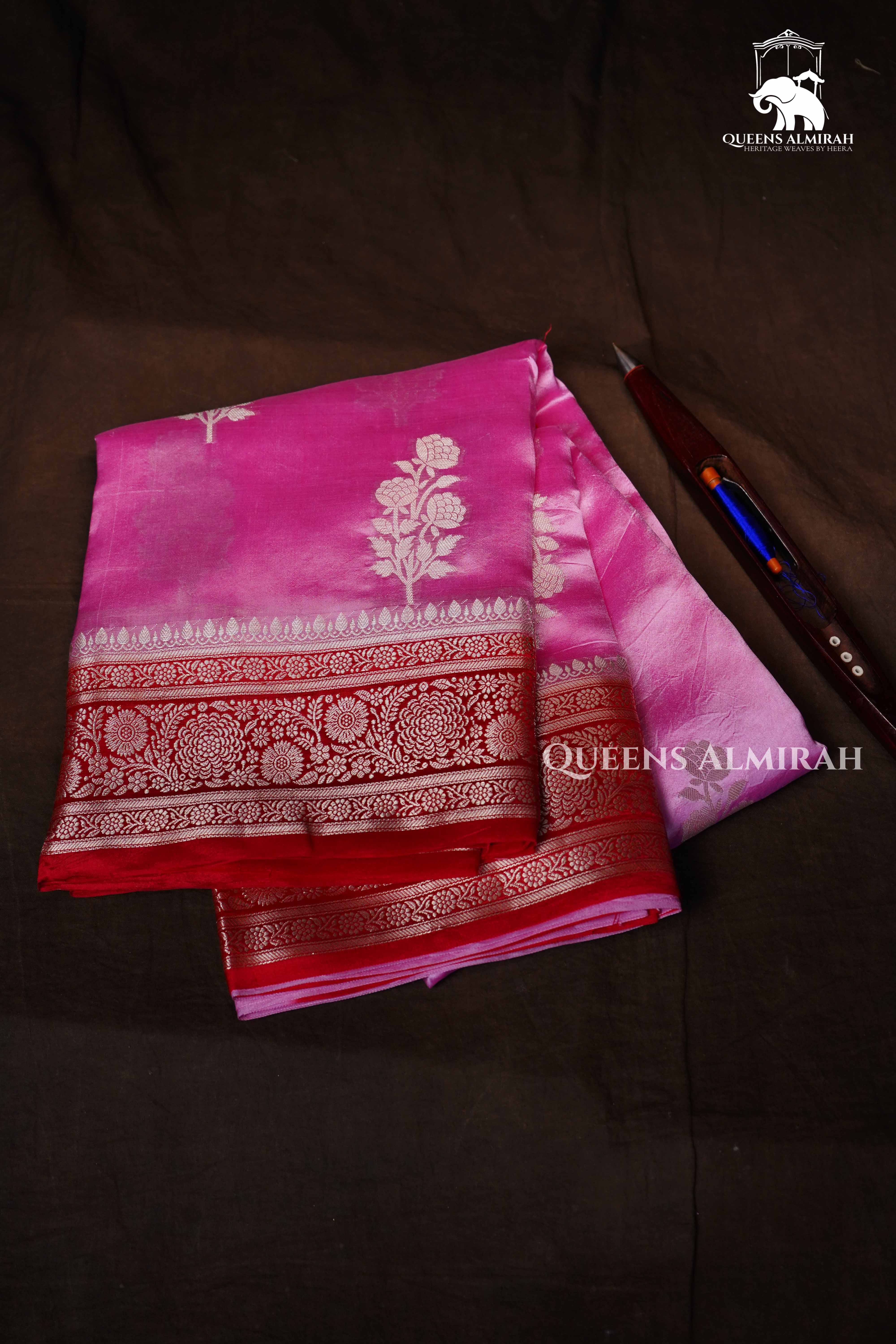 Pink With Red Mango Silk Saree QUEENS ALMIRAH