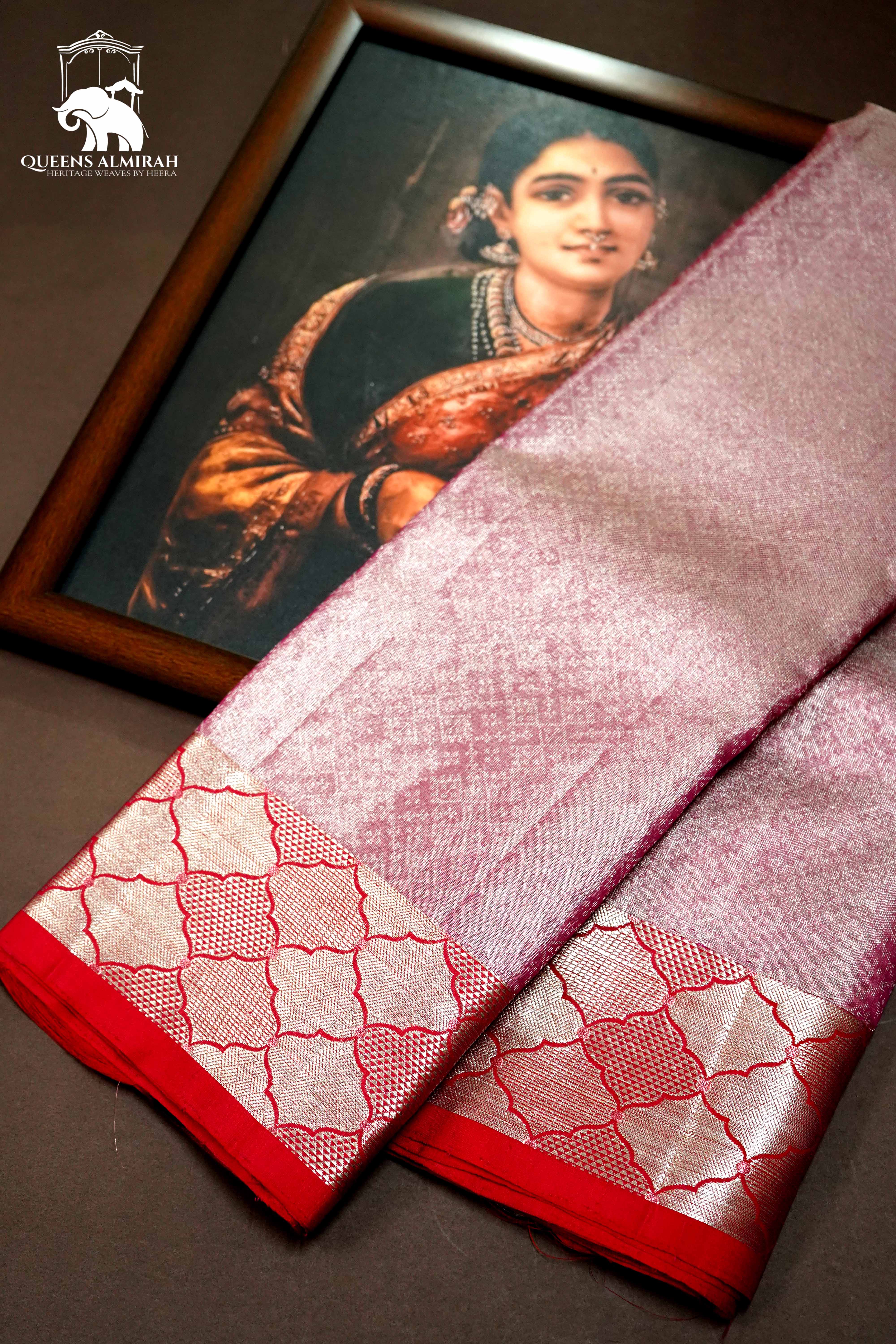 PINKISH LAVENDER WITH RED KANCHIVARAM SILK SAREE - Queens Jewel Emporium