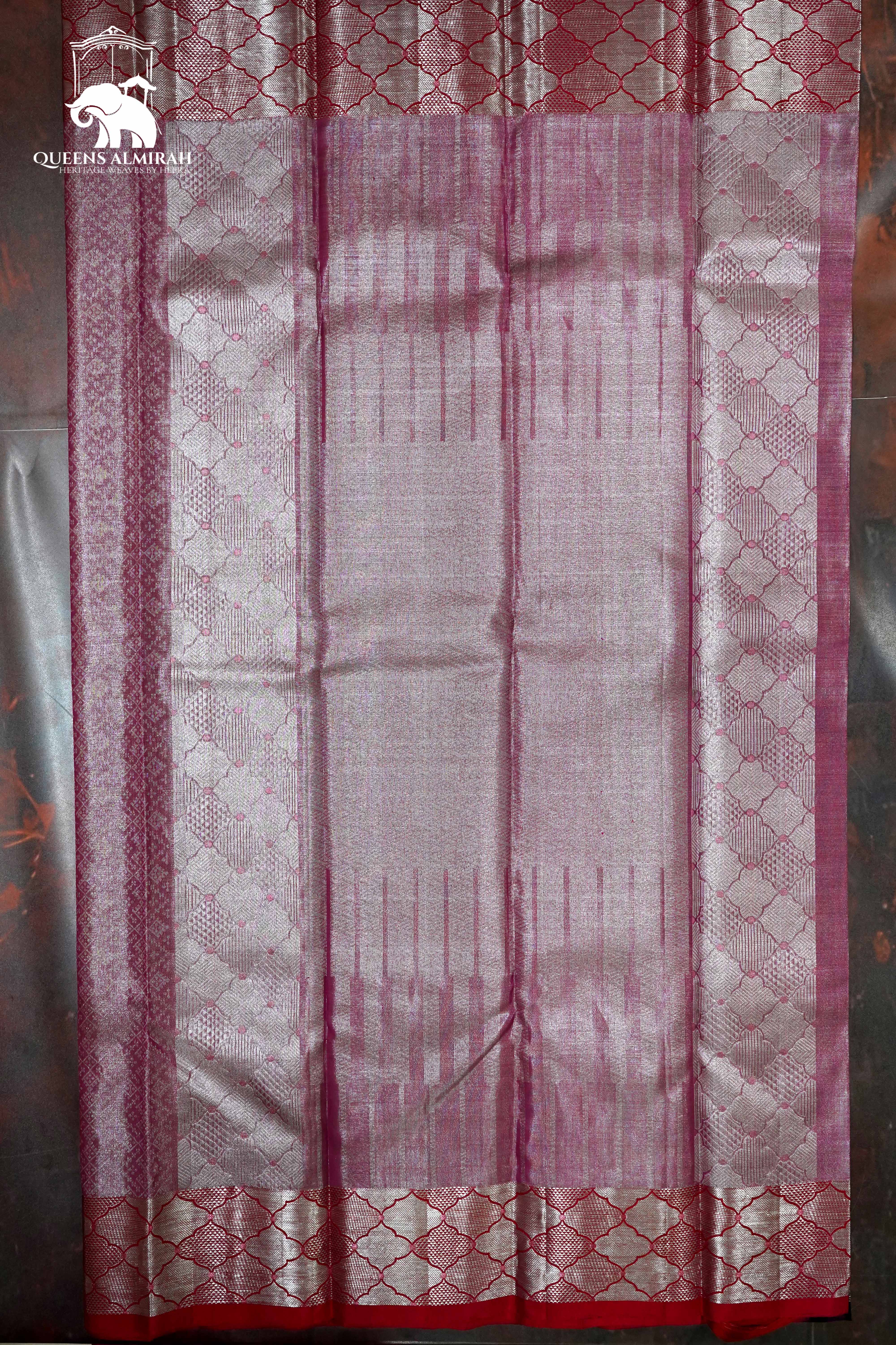 PINKISH LAVENDER WITH RED KANCHIVARAM SILK SAREE - Queens Jewel Emporium