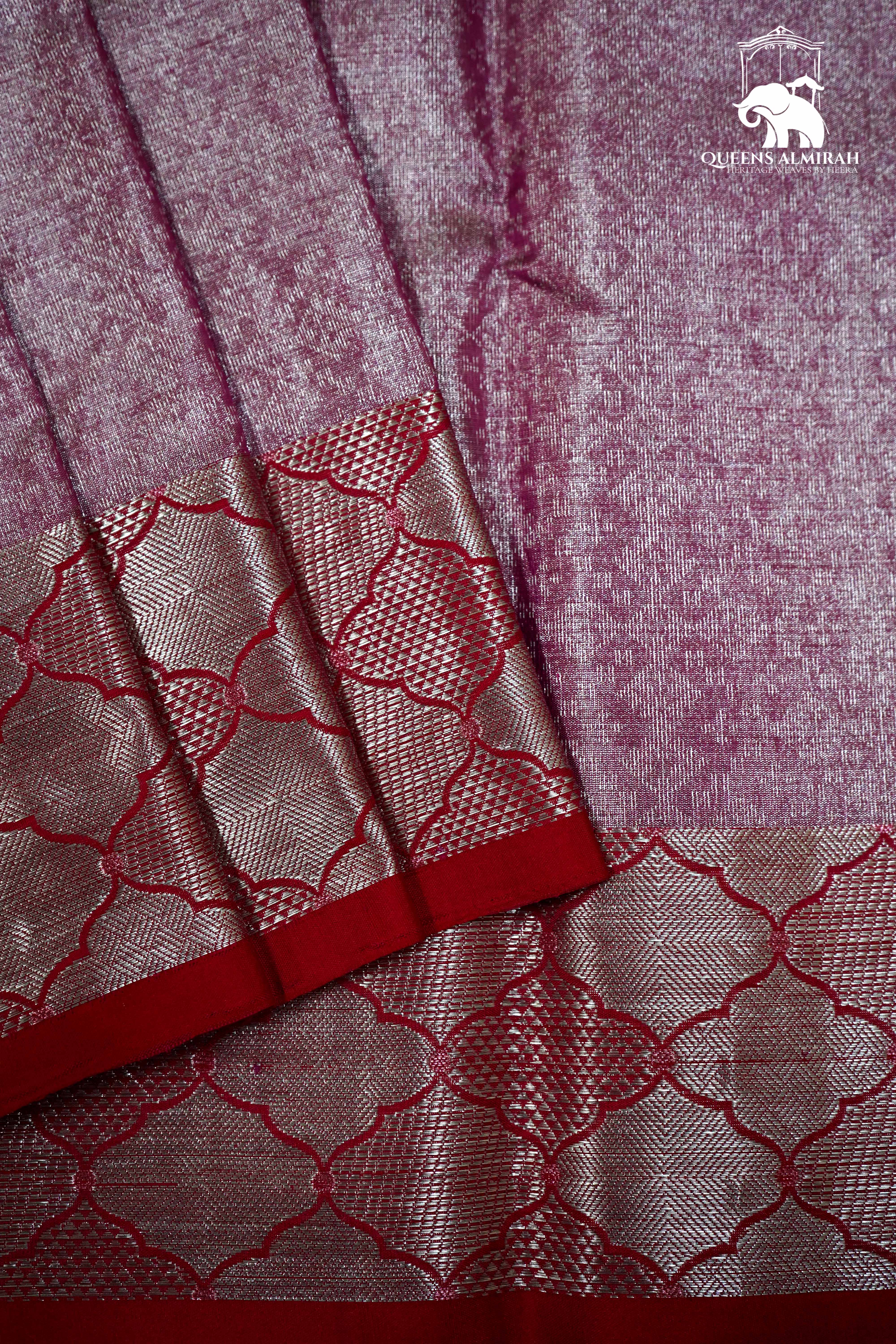 PINKISH LAVENDER WITH RED KANCHIVARAM SILK SAREE - Queens Jewel Emporium