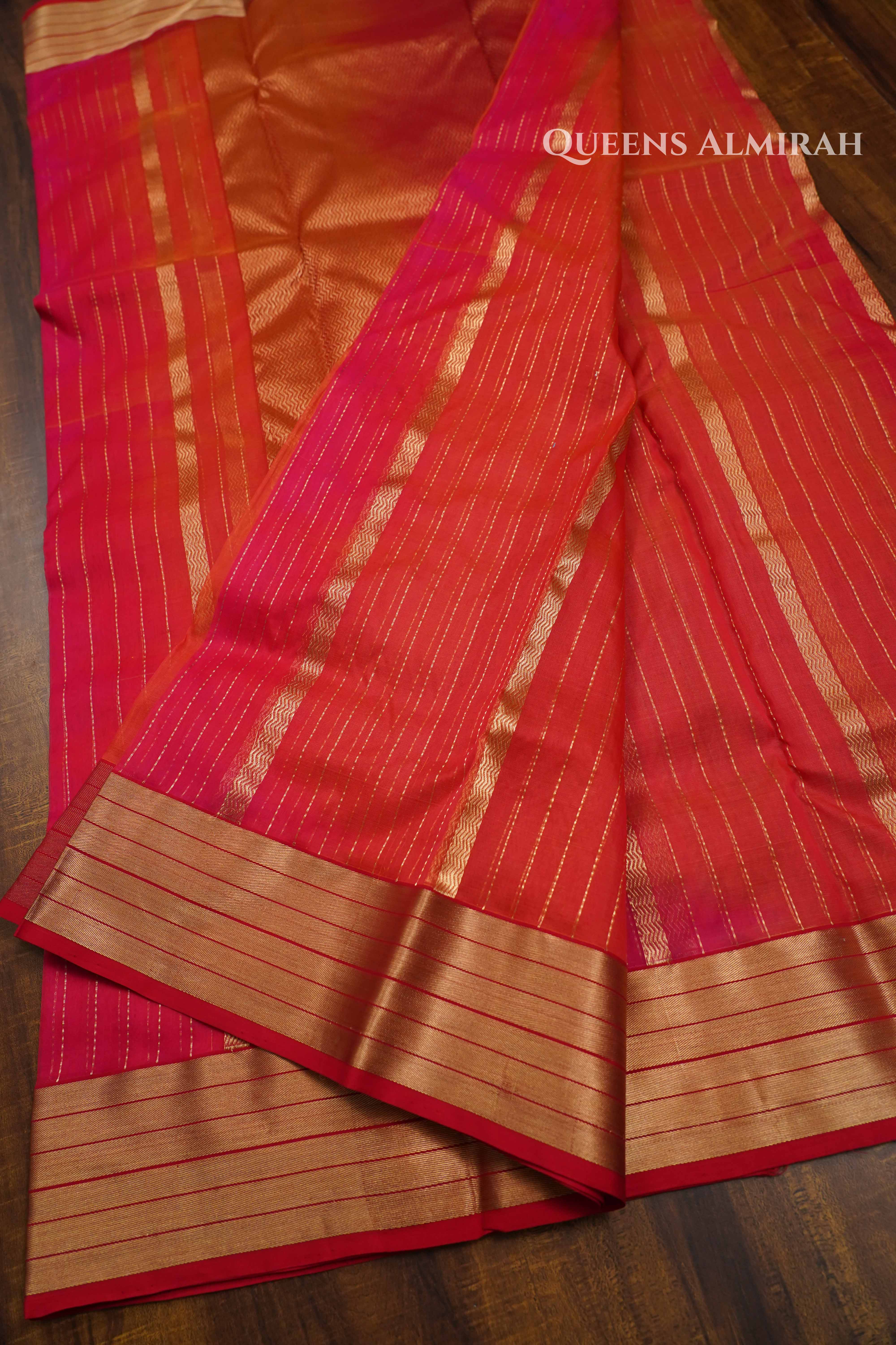 Pinkish Orange Chanderi Silk Saree QUEENS ALMIRAH