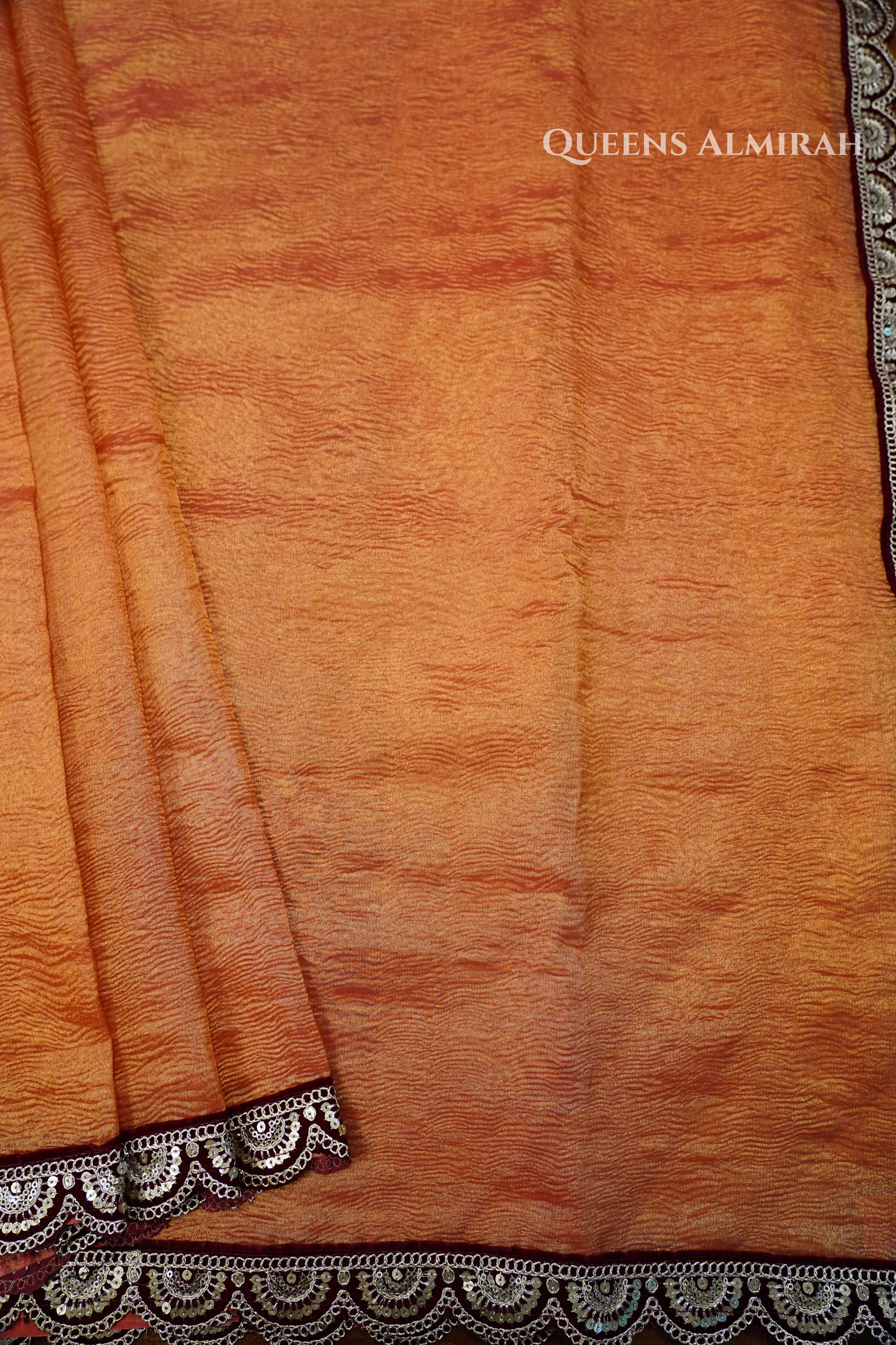 Pinkish Orange Crush Tissue Saree QUEENS ALMIRAH