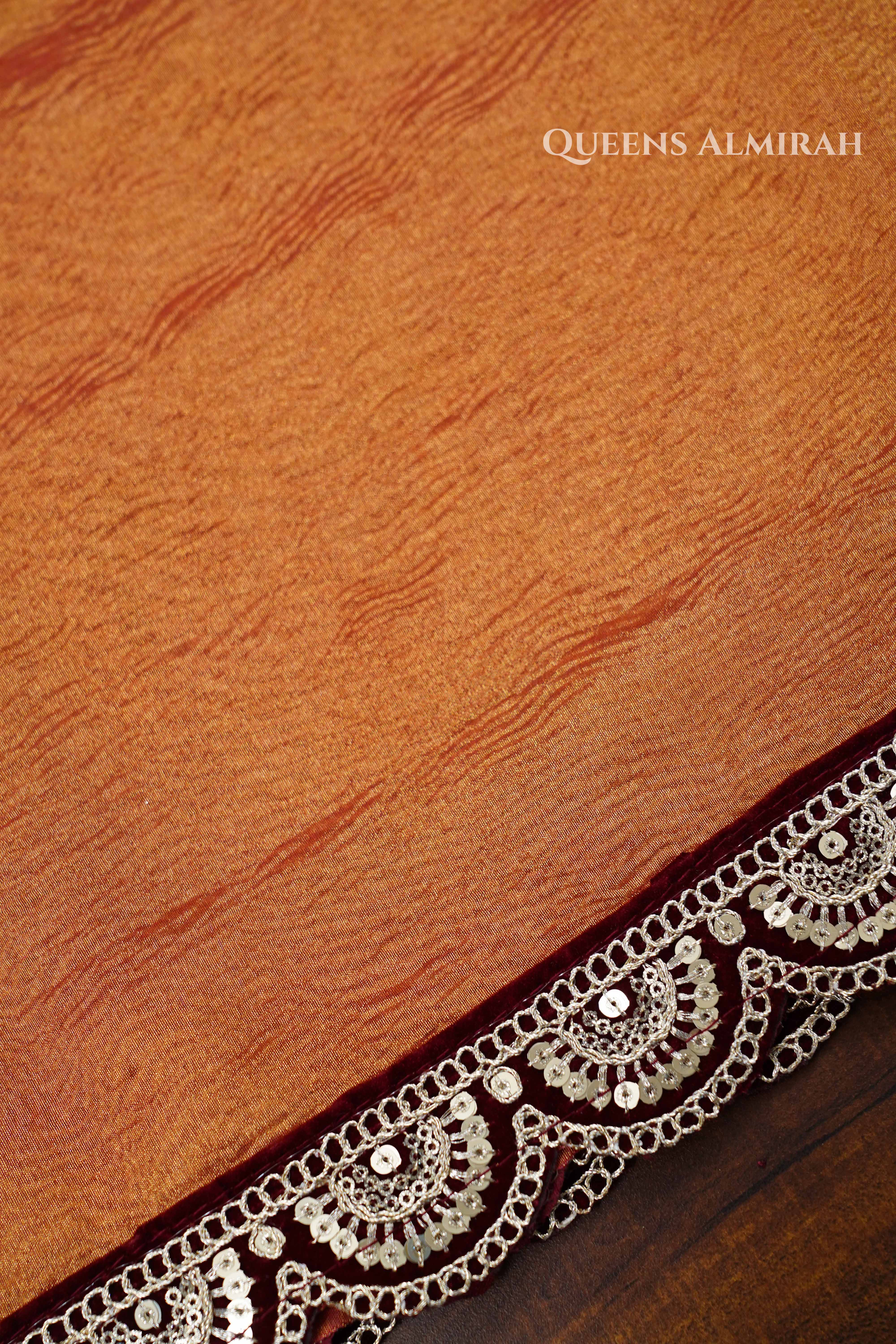 Pinkish Orange Crush Tissue Saree QUEENS ALMIRAH