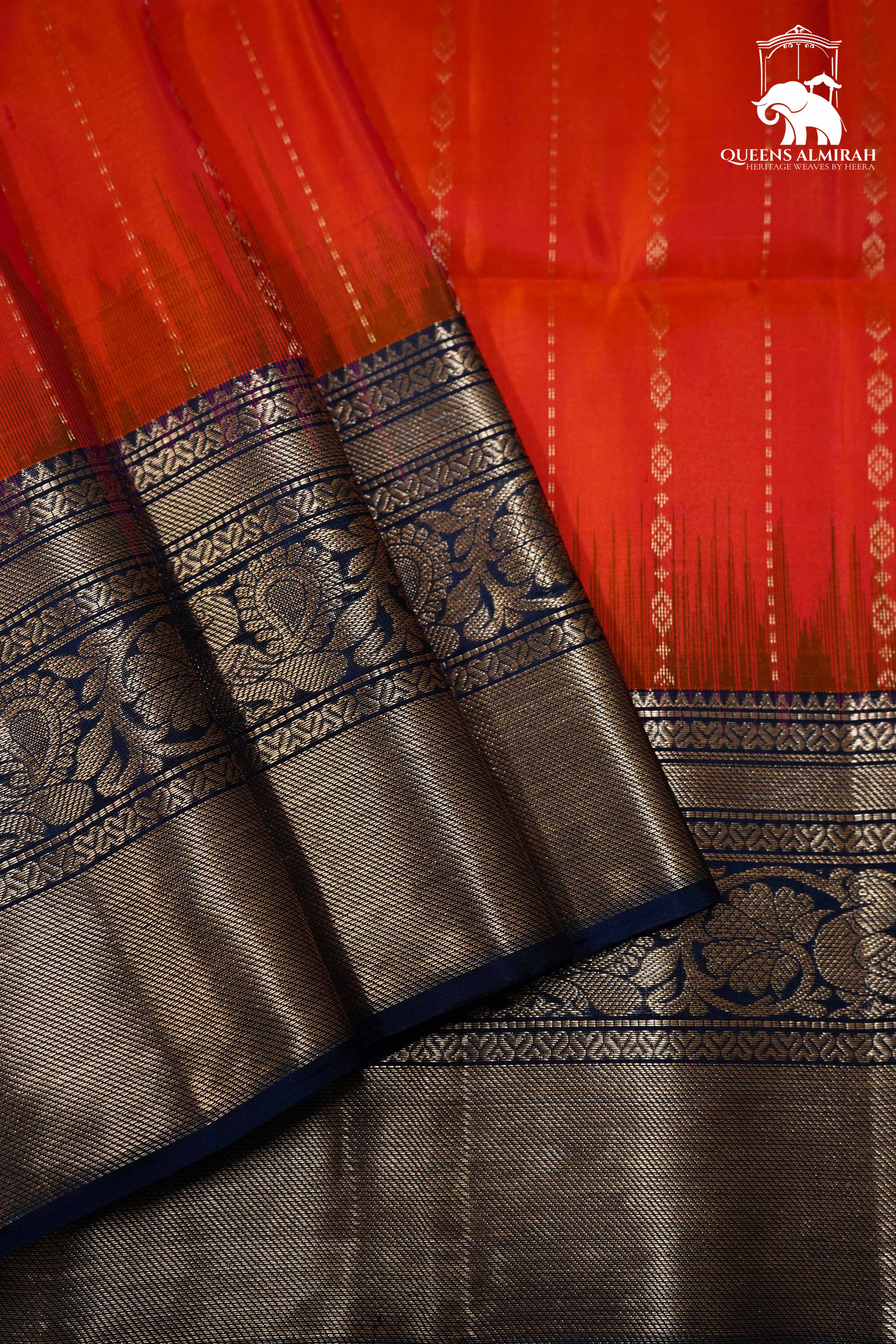 PINKSH ORANGE WITH NAVY BLUE SOFT SILK SAREE - Queens Jewel Emporium