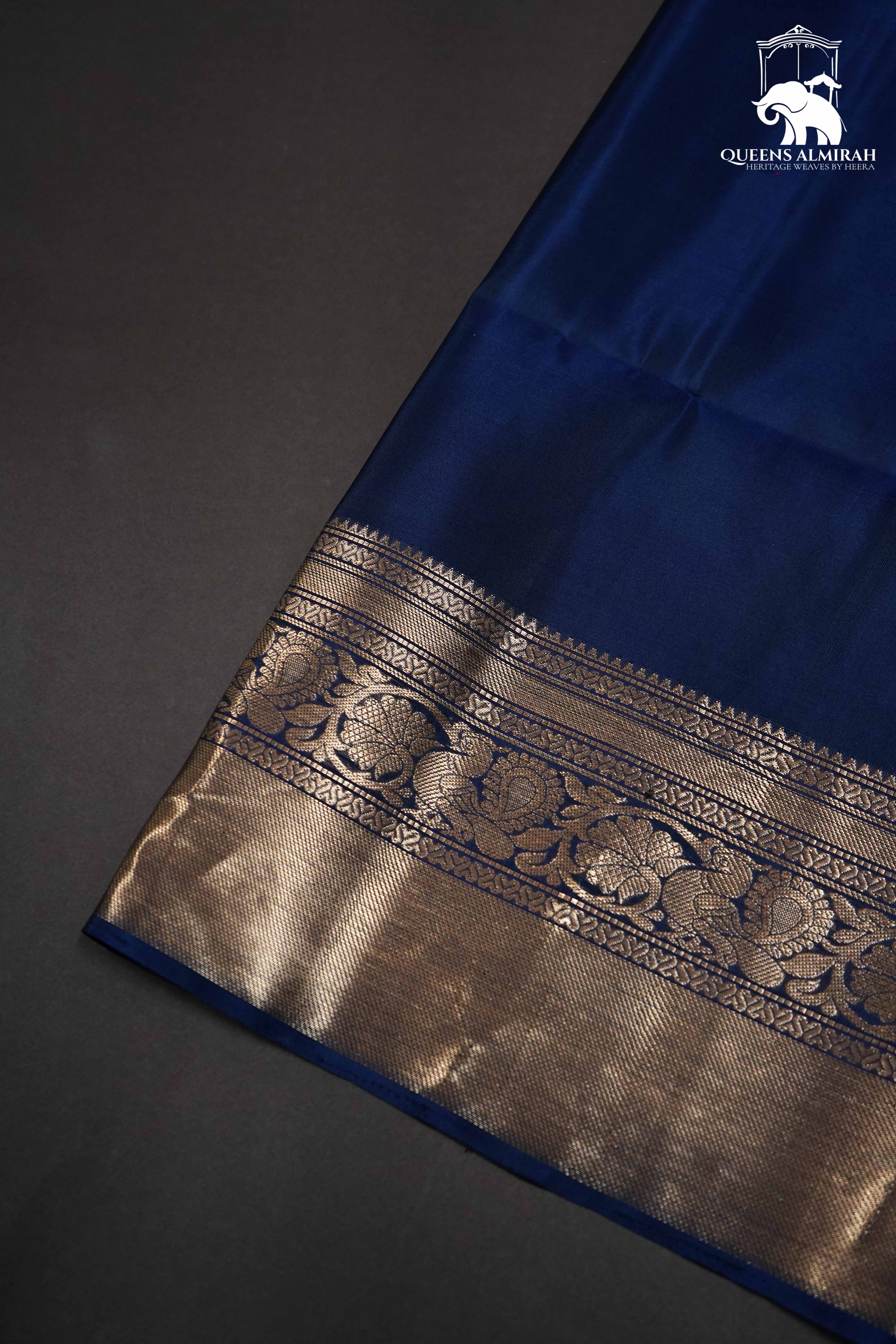 PINKSH ORANGE WITH NAVY BLUE SOFT SILK SAREE - Queens Jewel Emporium