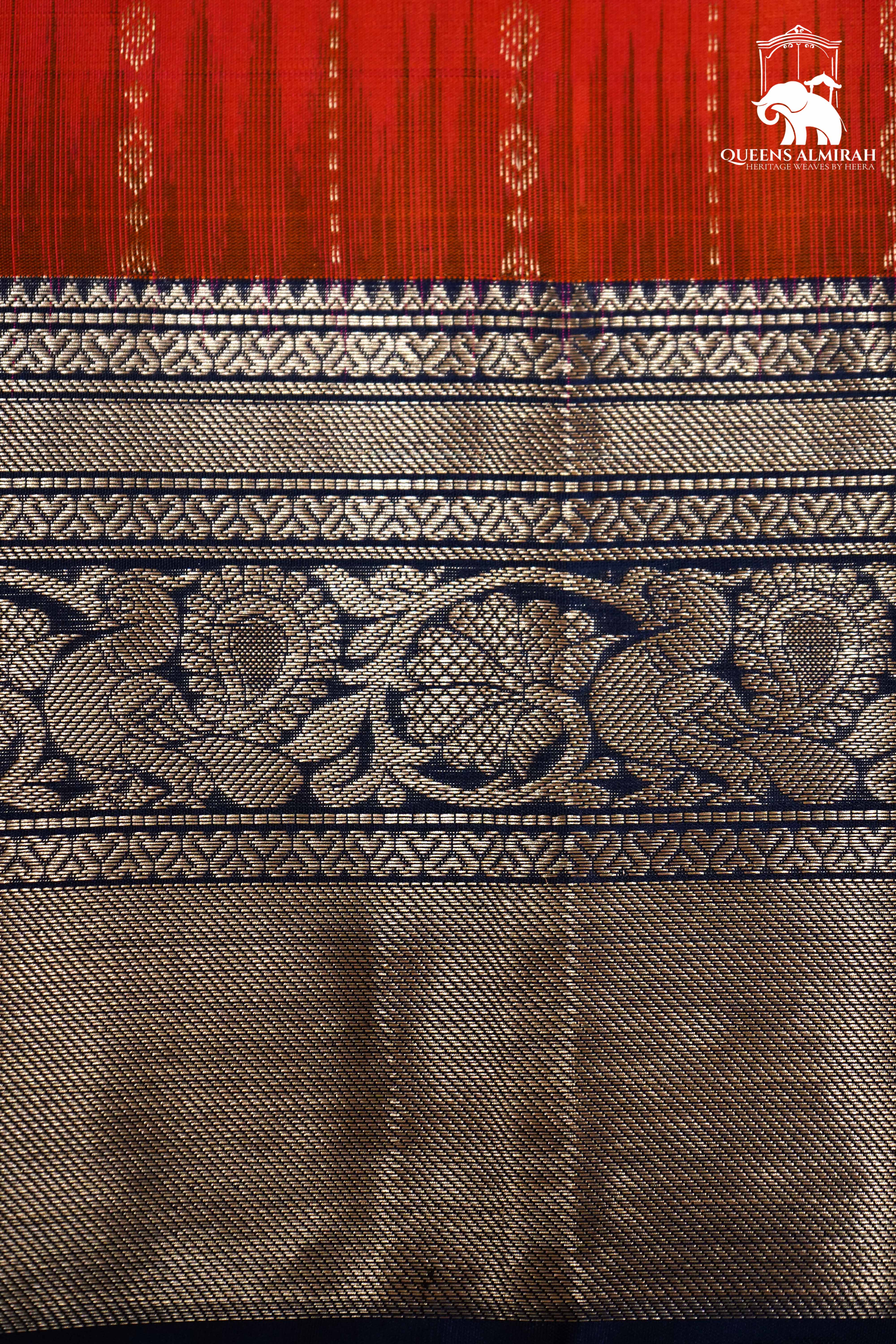 PINKSH ORANGE WITH NAVY BLUE SOFT SILK SAREE - Queens Jewel Emporium