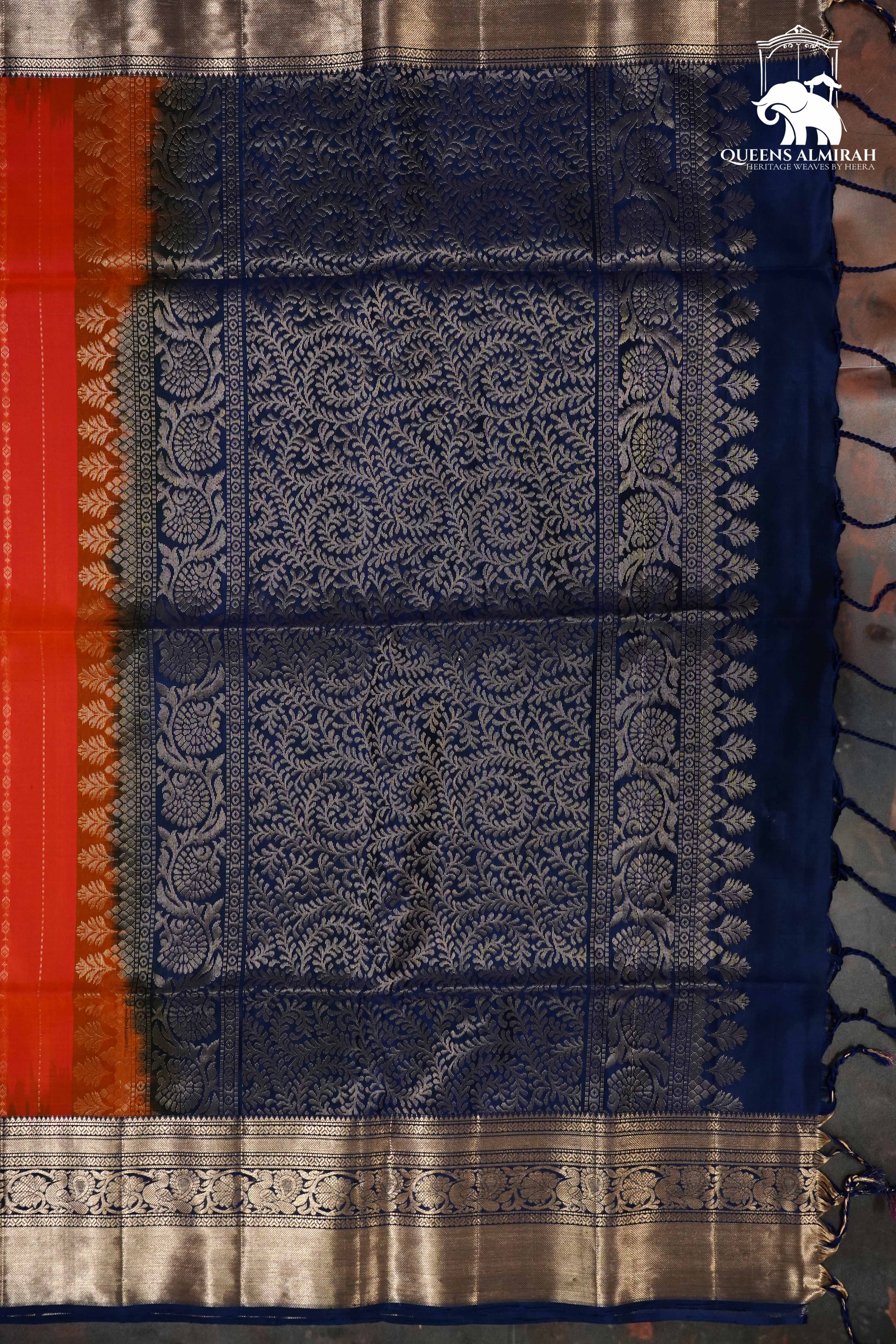 PINKSH ORANGE WITH NAVY BLUE SOFT SILK SAREE - Queens Jewel Emporium