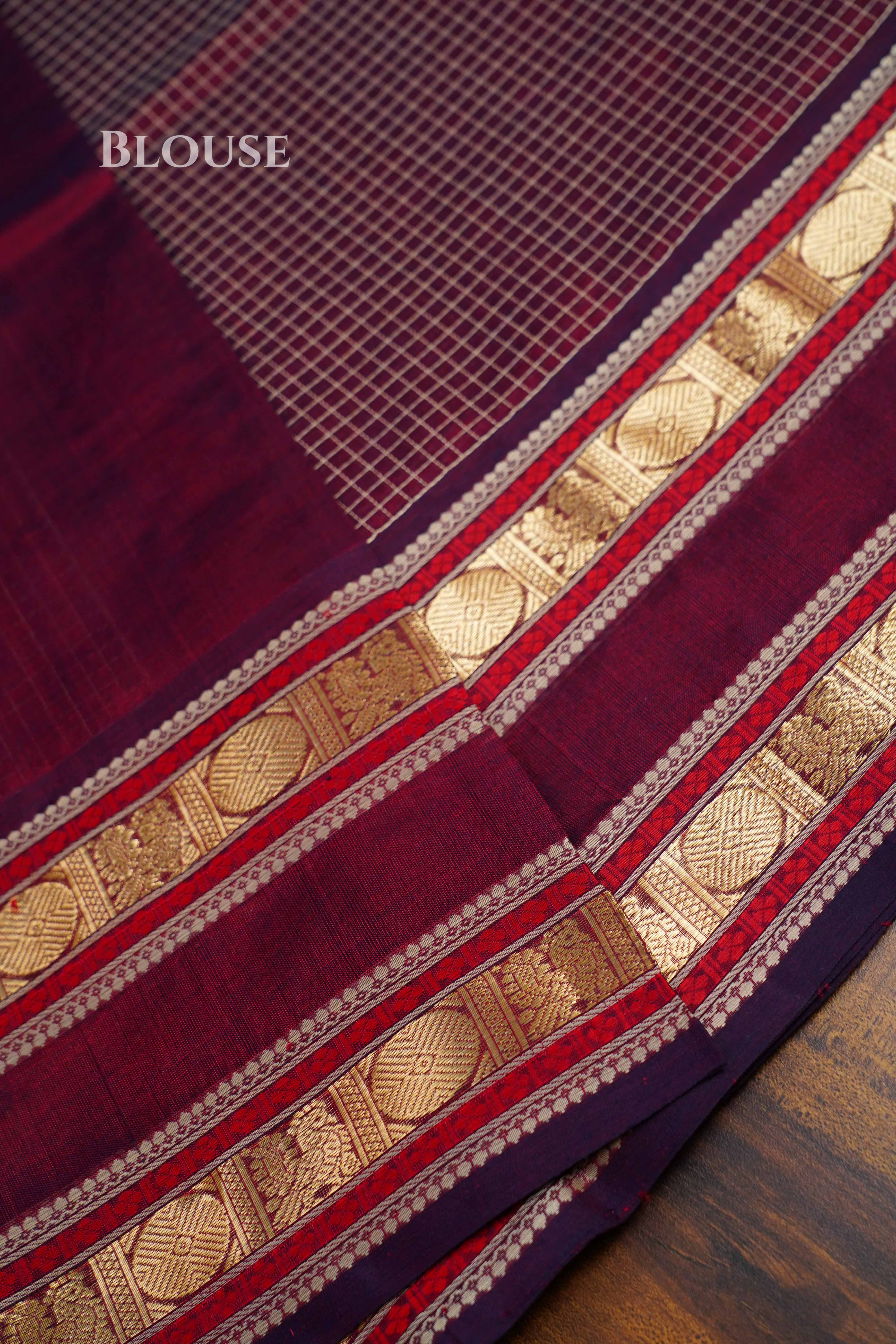 Plum Purple Pure Kanchi Silk Cotton Saree QUEENS ALMIRAH