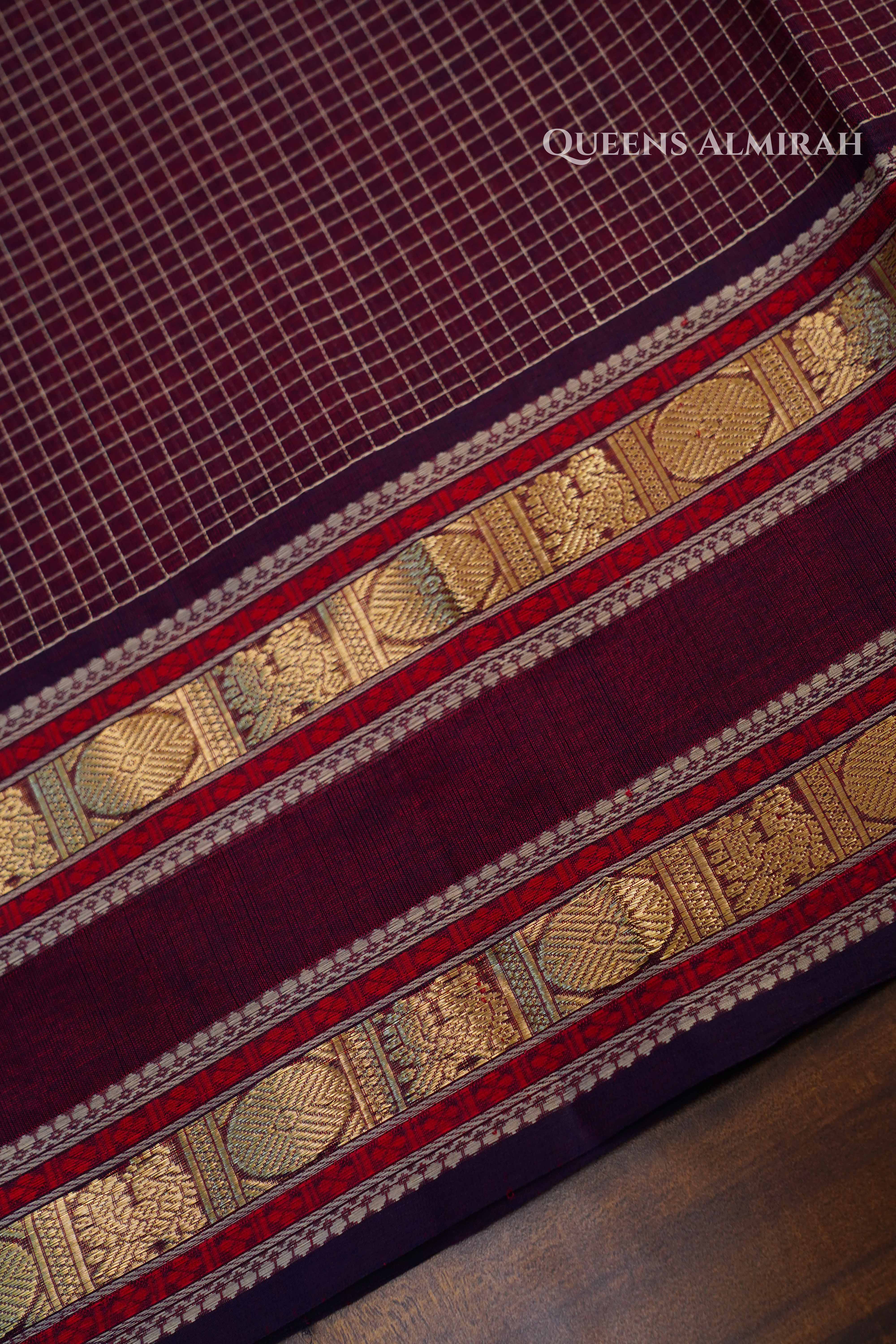 Plum Purple Pure Kanchi Silk Cotton Saree QUEENS ALMIRAH