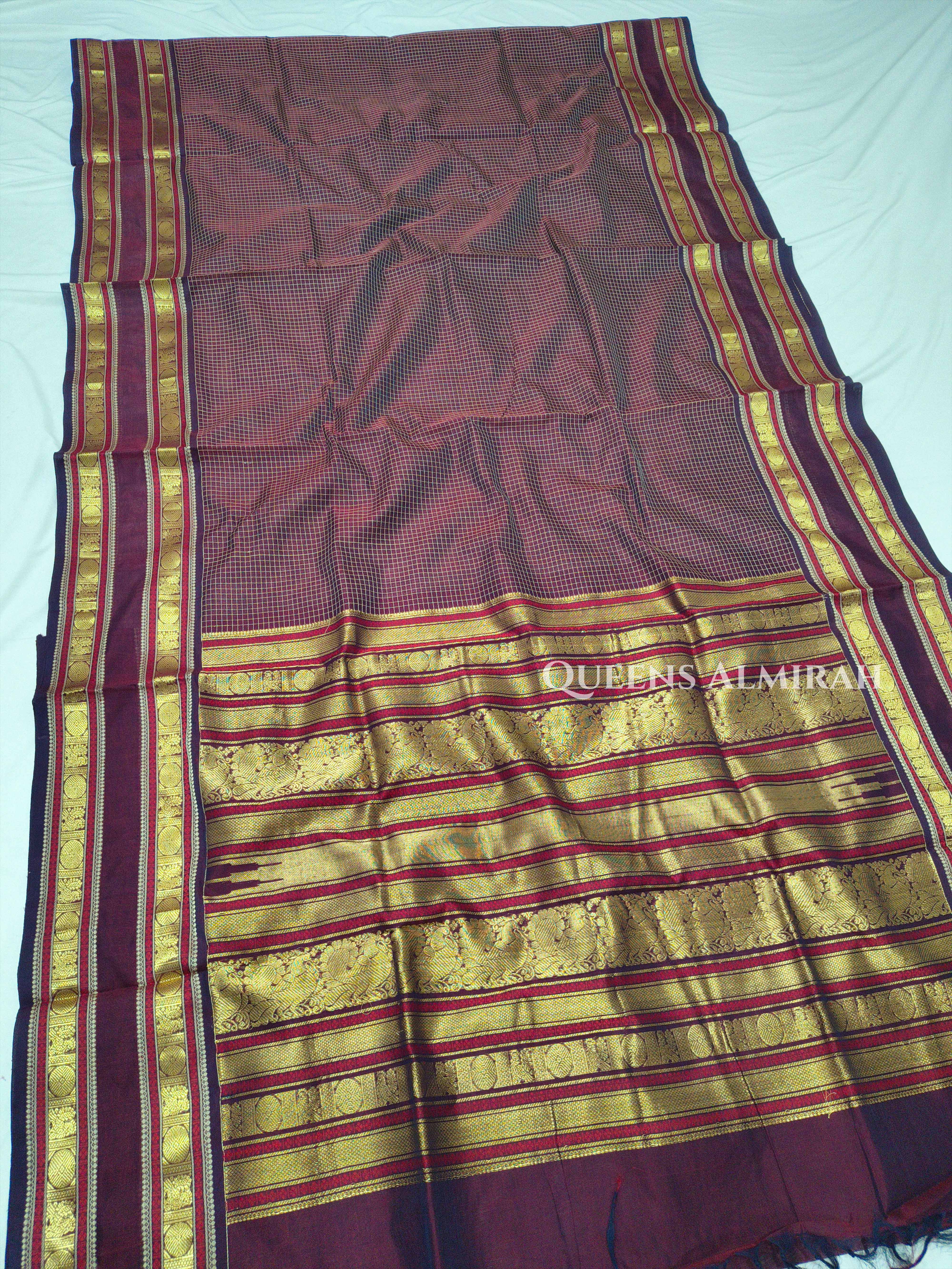 Plum Purple Pure Kanchi Silk Cotton Saree QUEENS ALMIRAH
