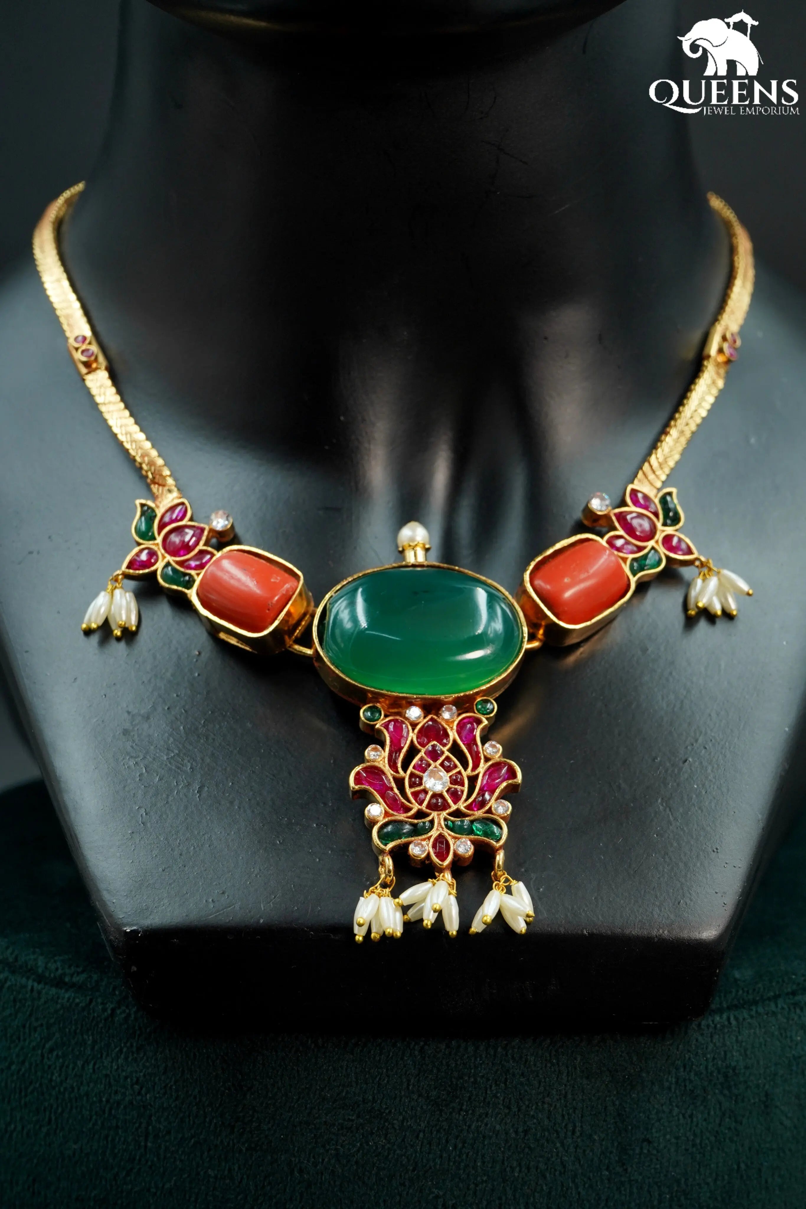 Coral stone Haram , Lotus motif haram , designer Mid Chains