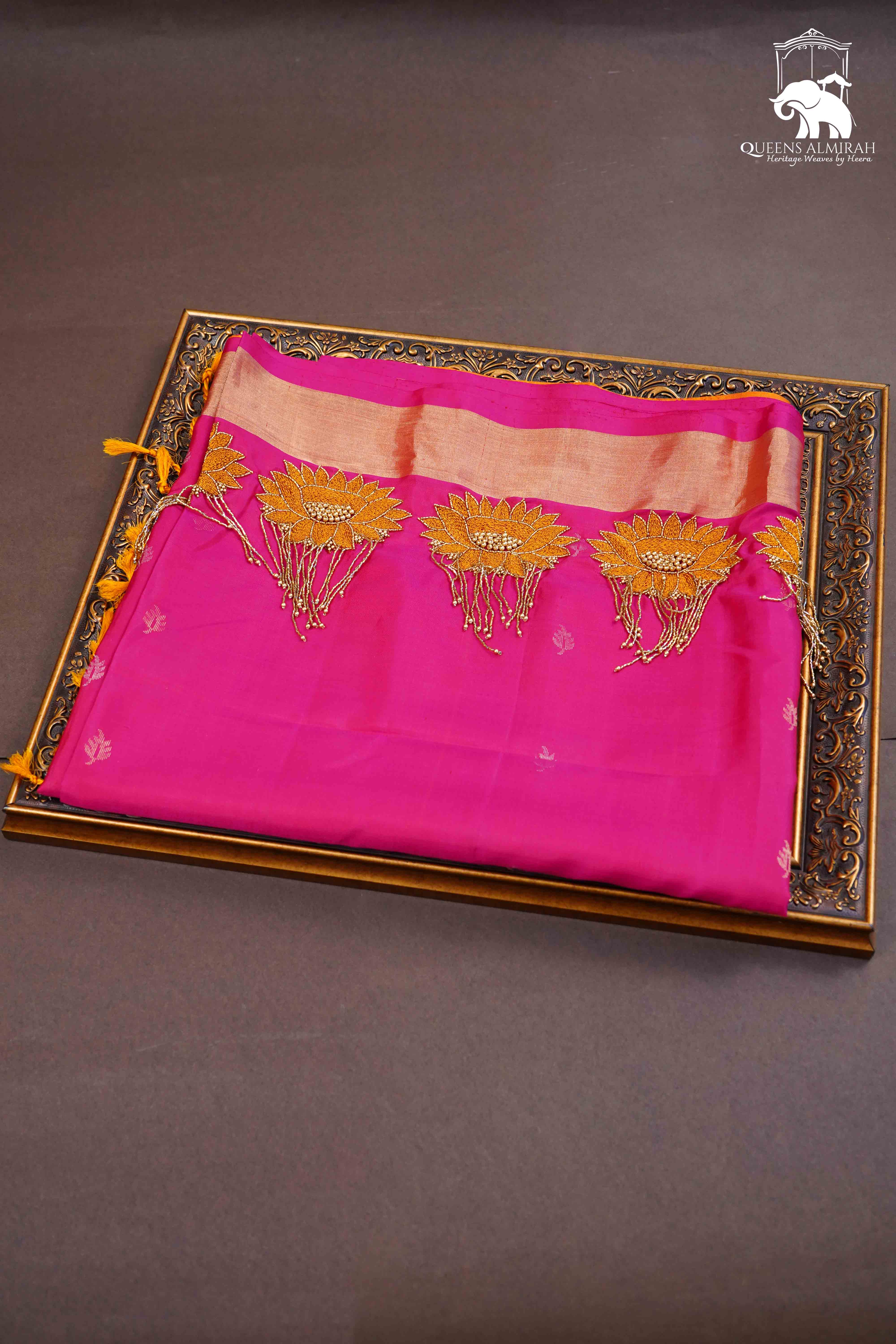 Pumkin Orange With Dragon Pink Designer Silk Saree - Queens Jewel Emporium
