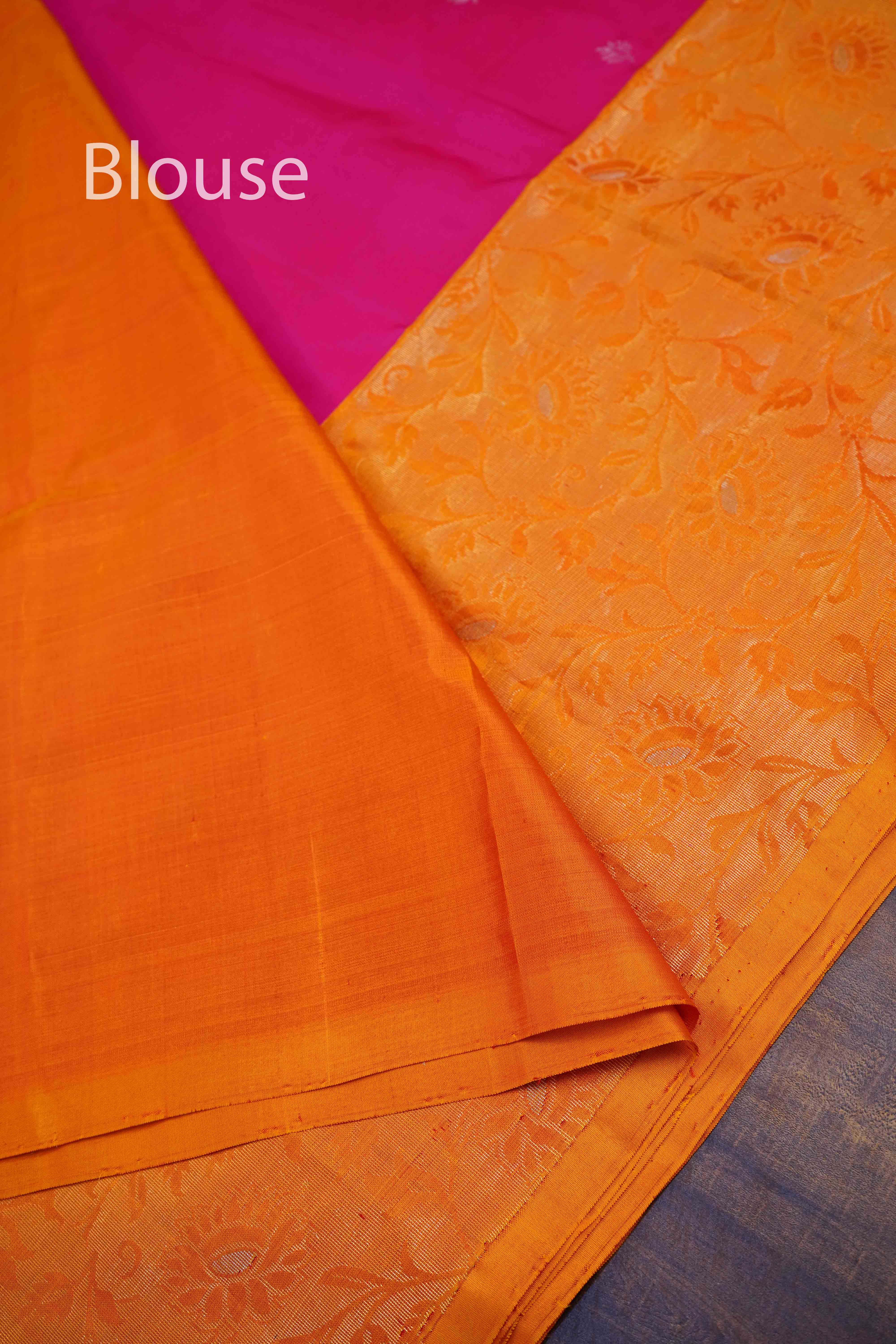 Pumkin Orange With Dragon Pink Designer Silk Saree - Queens Jewel Emporium