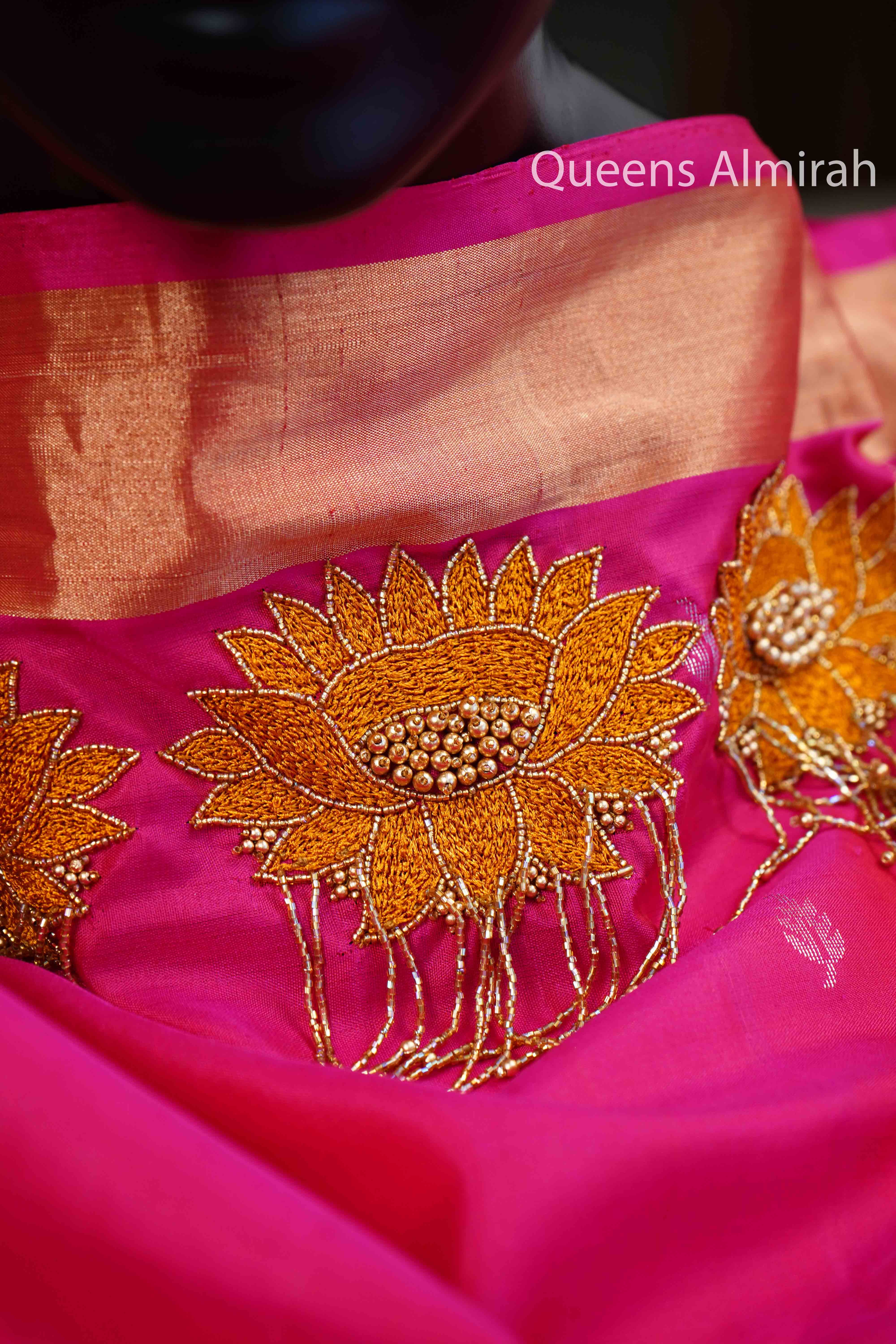 Pumkin Orange With Dragon Pink Designer Silk Saree - Queens Jewel Emporium