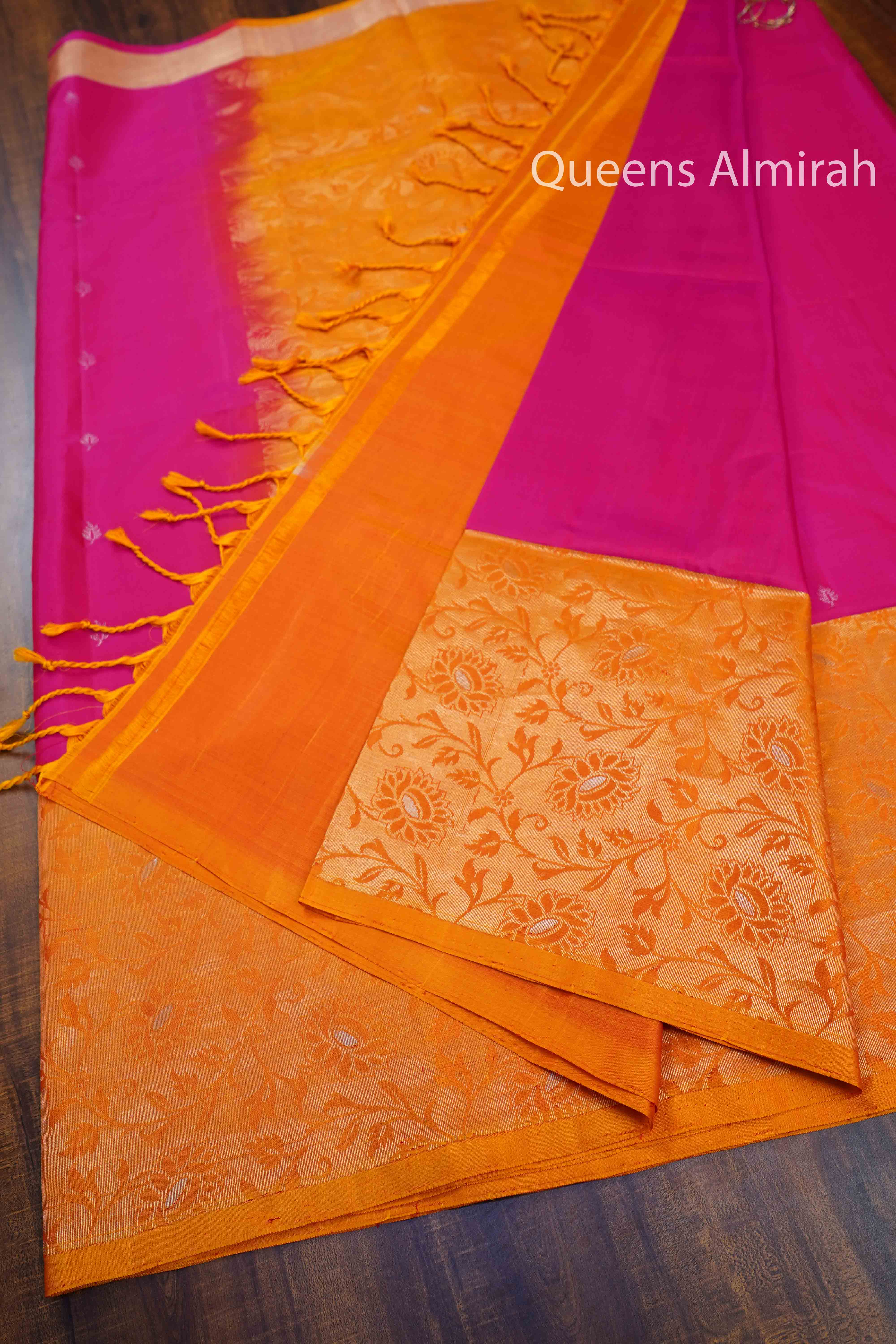 Pumkin Orange With Dragon Pink Designer Silk Saree - Queens Jewel Emporium