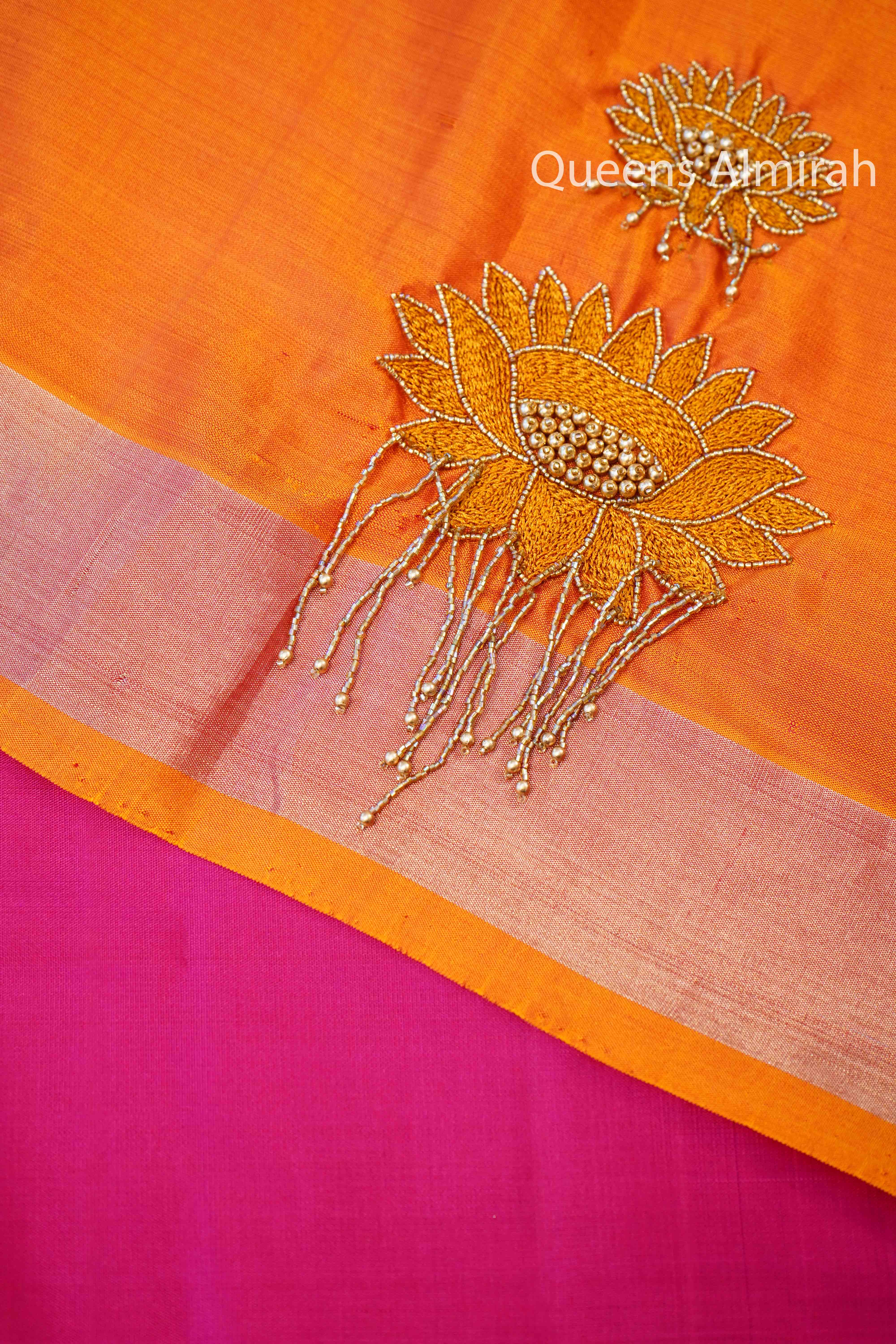 Pumkin Orange With Dragon Pink Designer Silk Saree - Queens Jewel Emporium