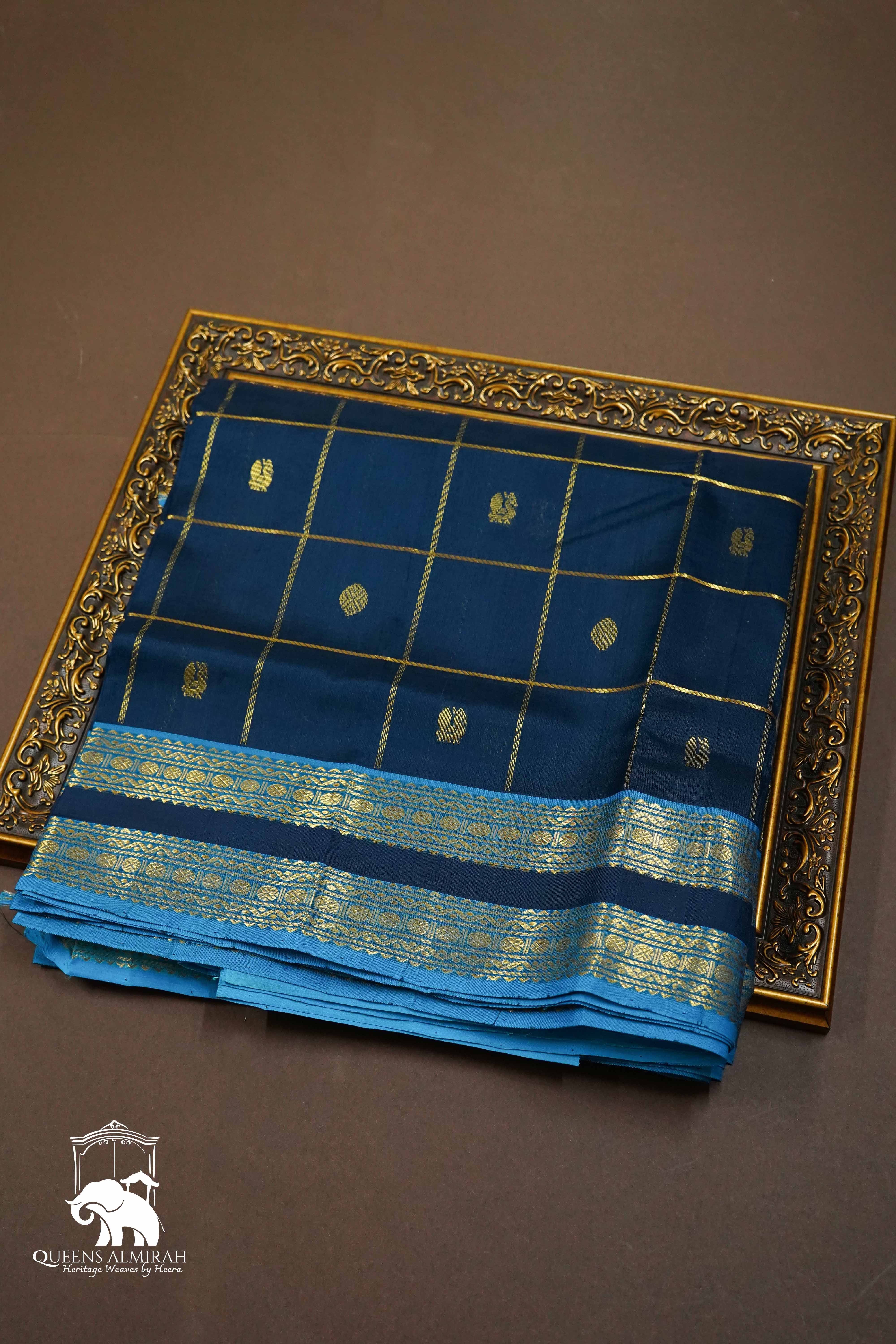 PURE KANCHI SILK COTTON - BLUE WHALE BONDI BLUE - Queens Jewel Emporium