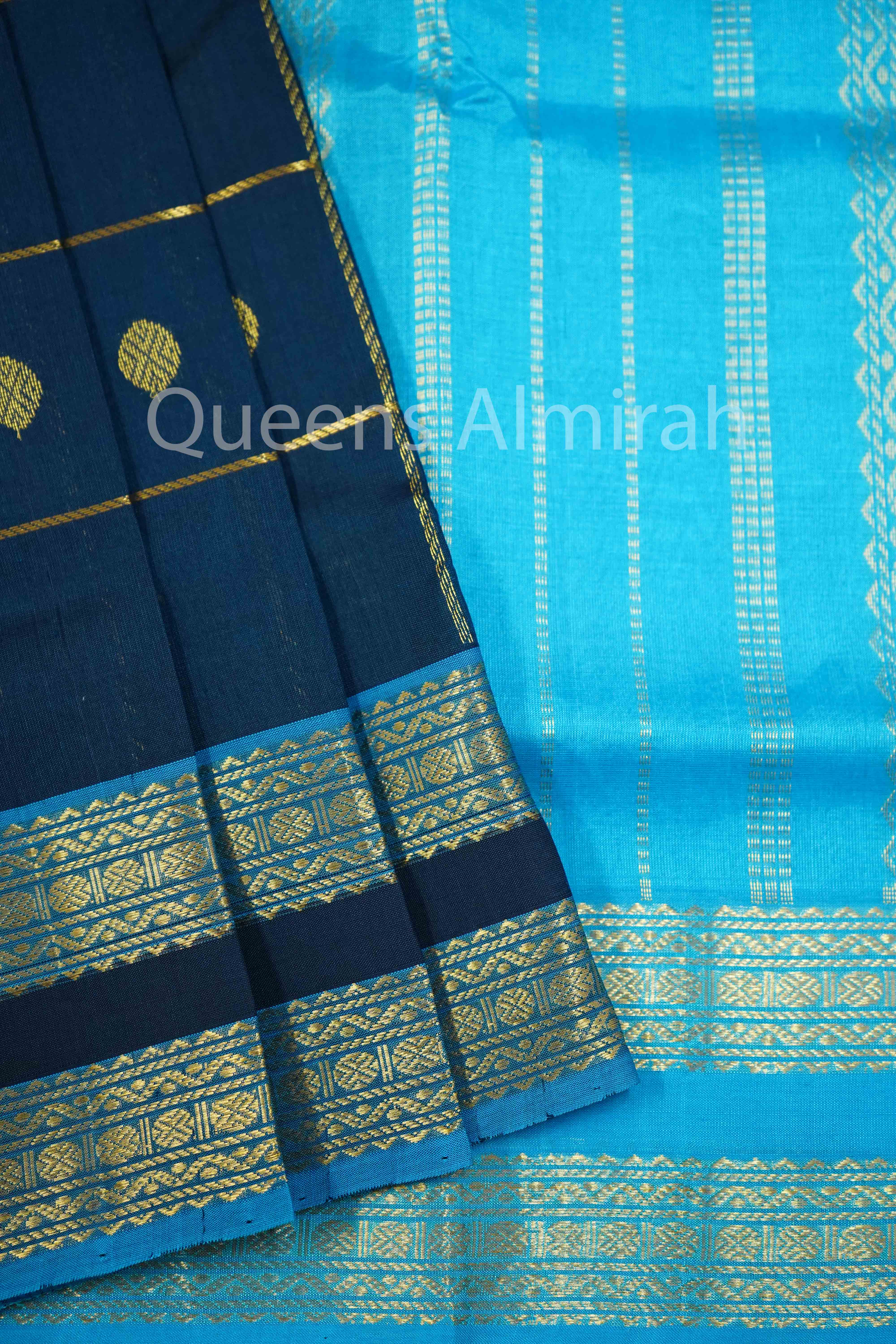 PURE KANCHI SILK COTTON - BLUE WHALE BONDI BLUE - Queens Jewel Emporium