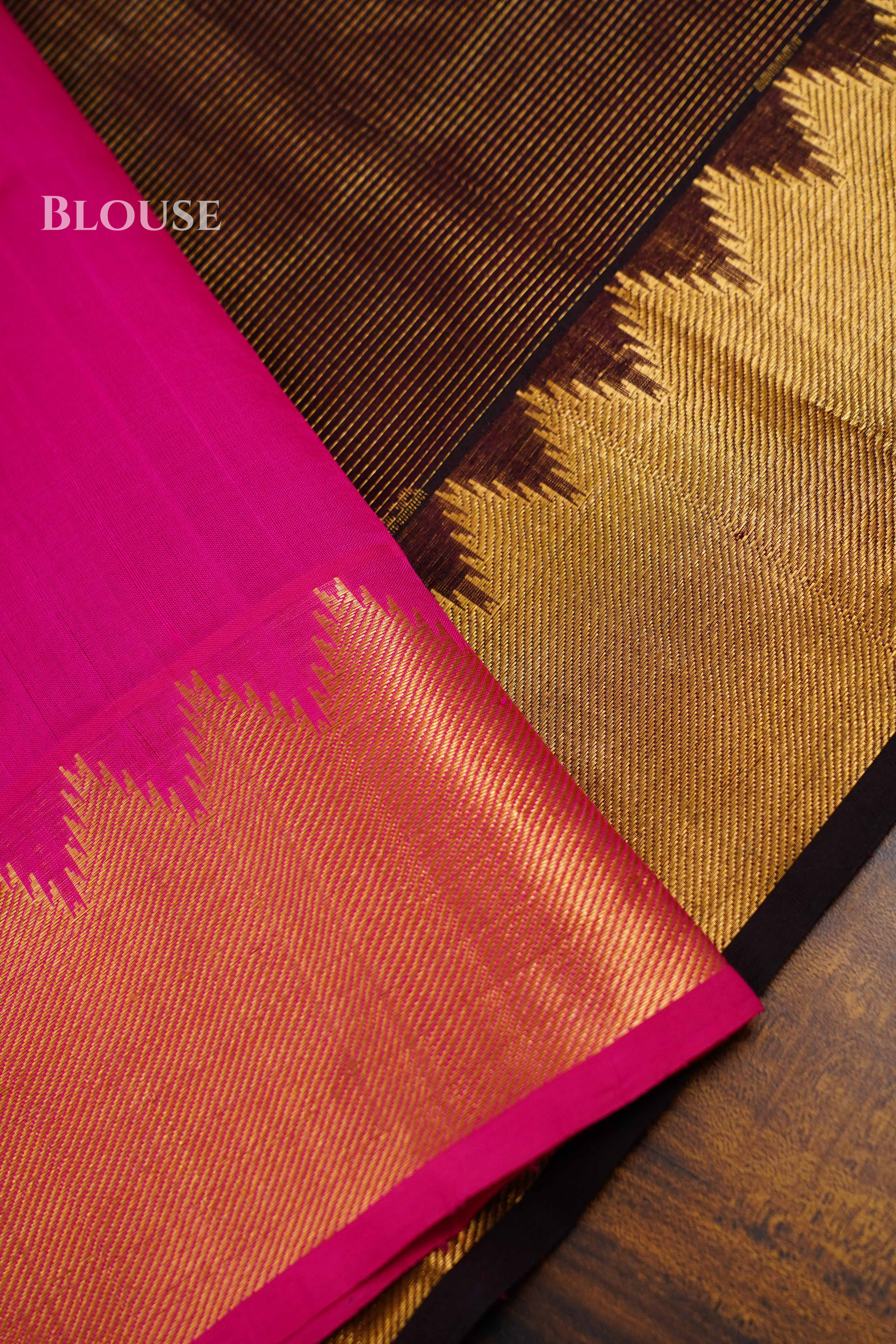 Pure Kanchi Silk Cotton-Brown With Magenta Vaira Oosi Saree QUEENS ALMIRAH