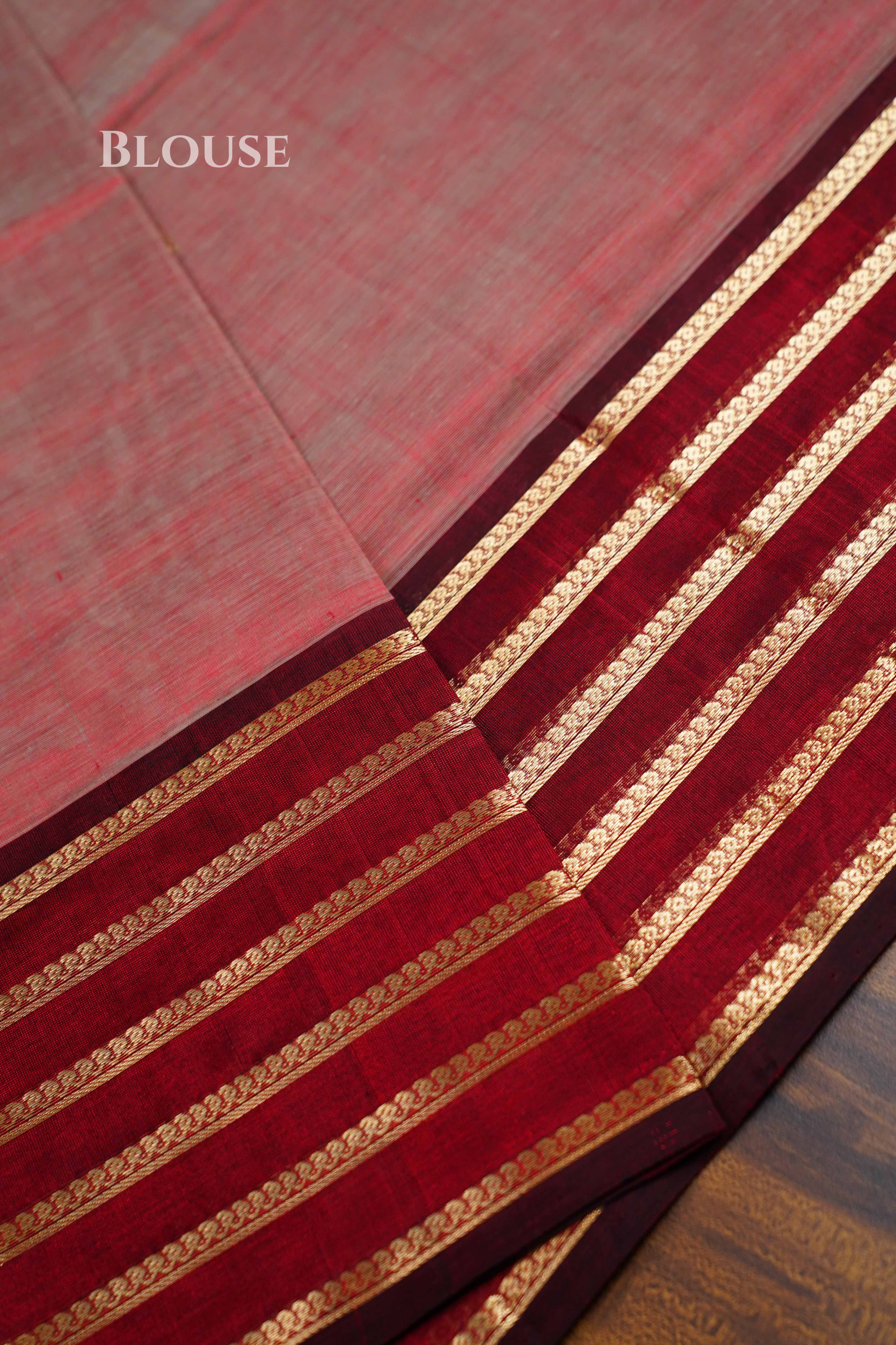 Pure Kanchi Silk Cotton-Chocolate And Peach With Maroon Saree QUEENS ALMIRAH