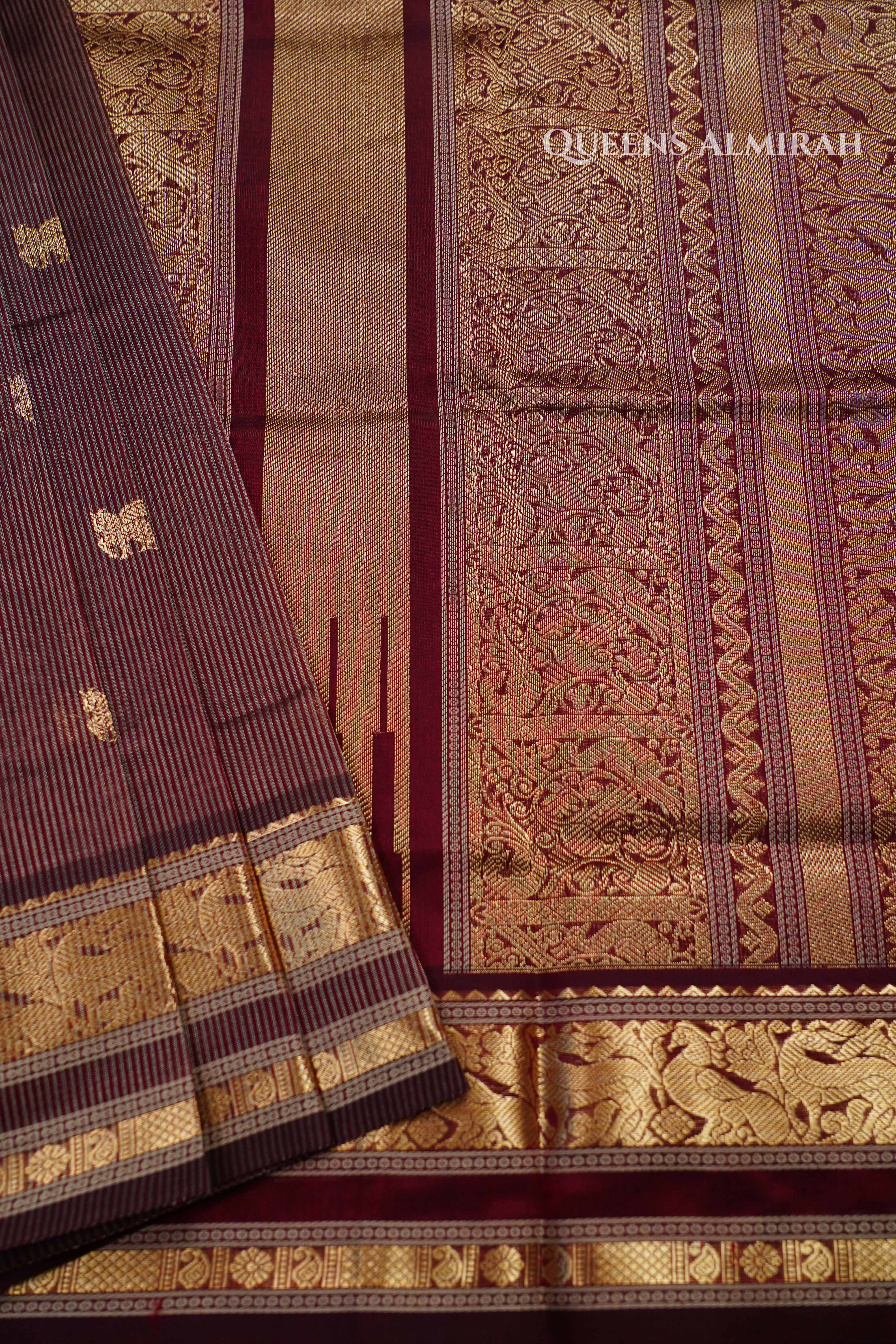 Pure Kanchi Silk Cotton-  Chocolate Brown Saree QUEENS ALMIRAH