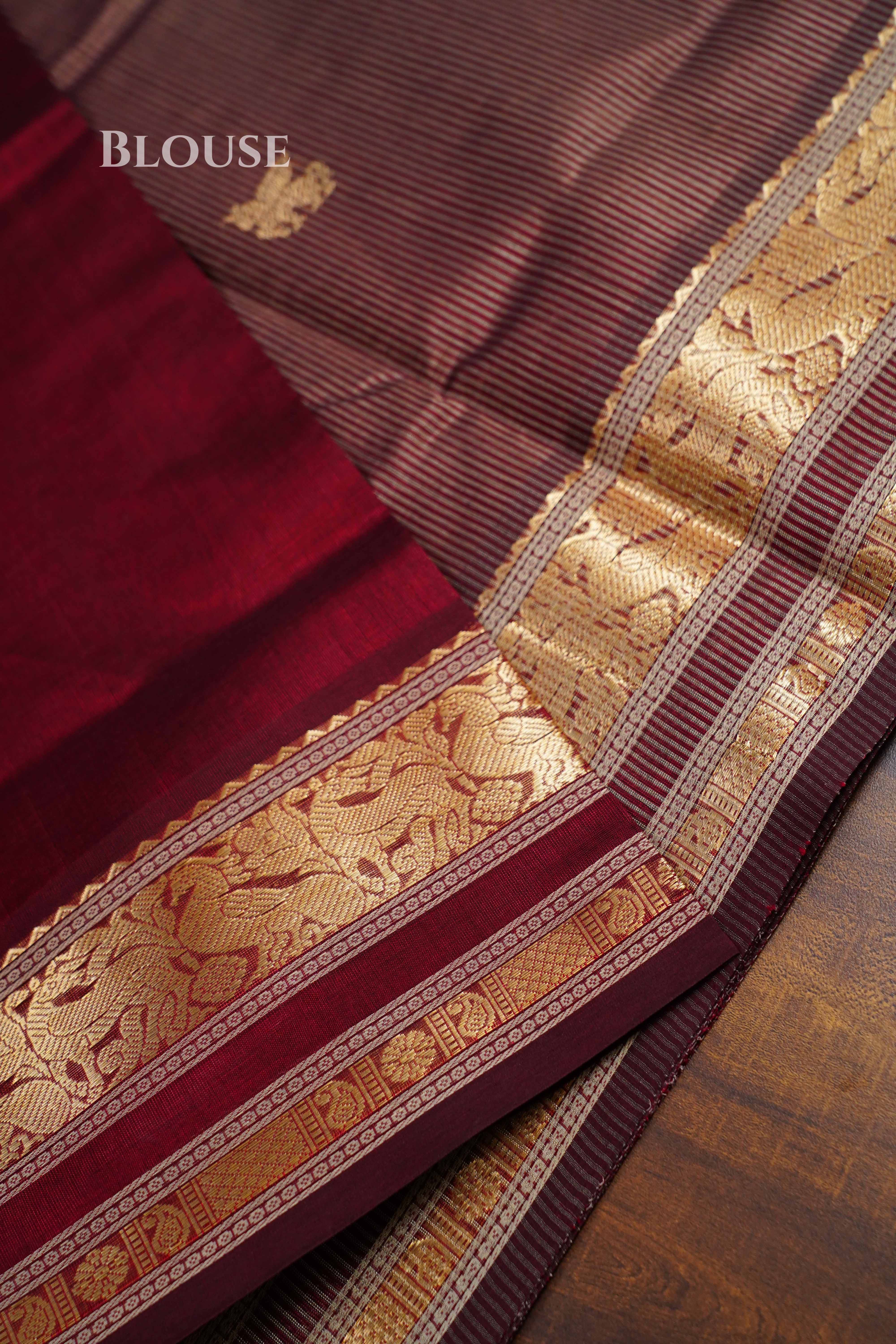 Pure Kanchi Silk Cotton-  Chocolate Brown Saree QUEENS ALMIRAH