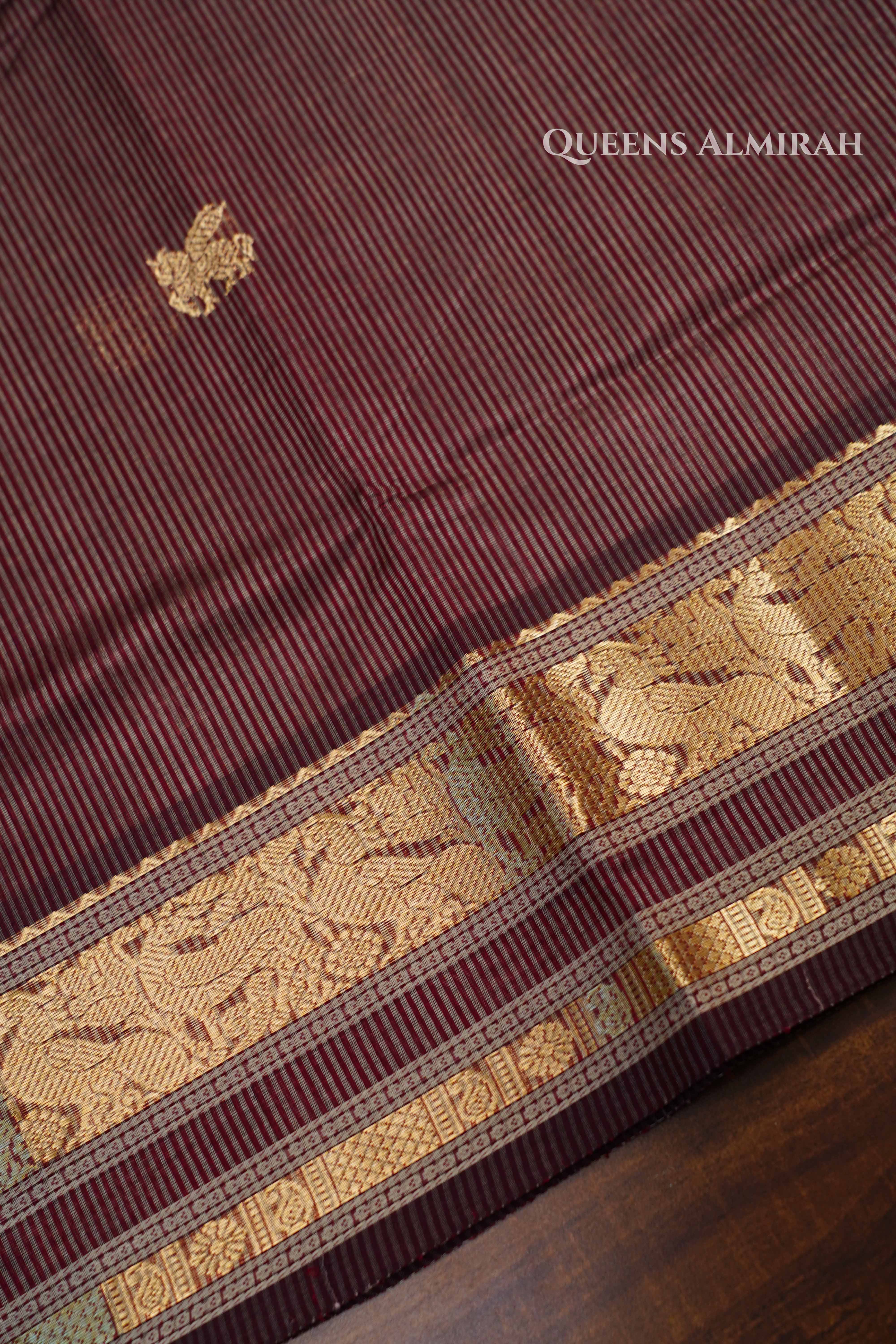Pure Kanchi Silk Cotton-  Chocolate Brown Saree QUEENS ALMIRAH
