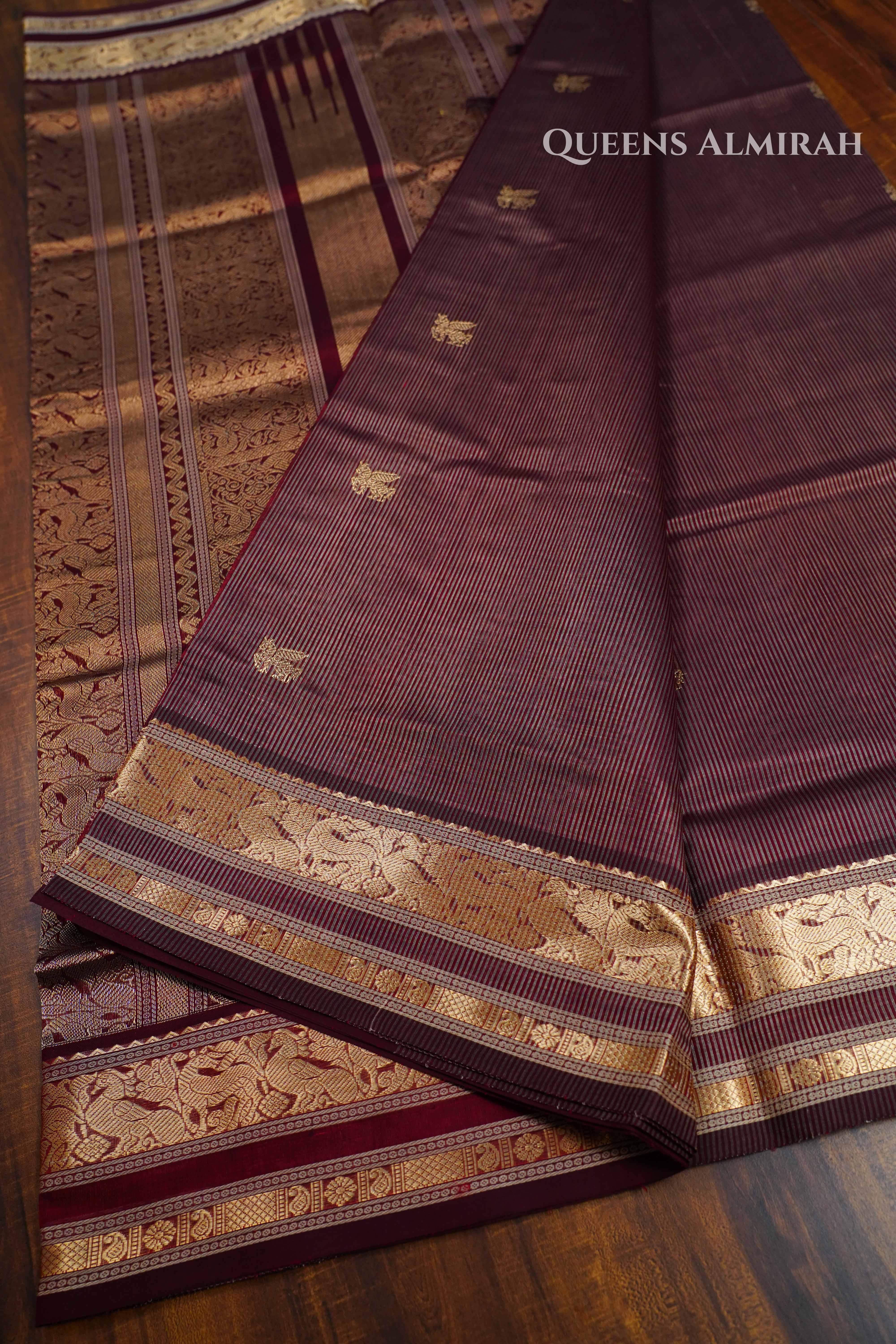 Pure Kanchi Silk Cotton-  Chocolate Brown Saree QUEENS ALMIRAH