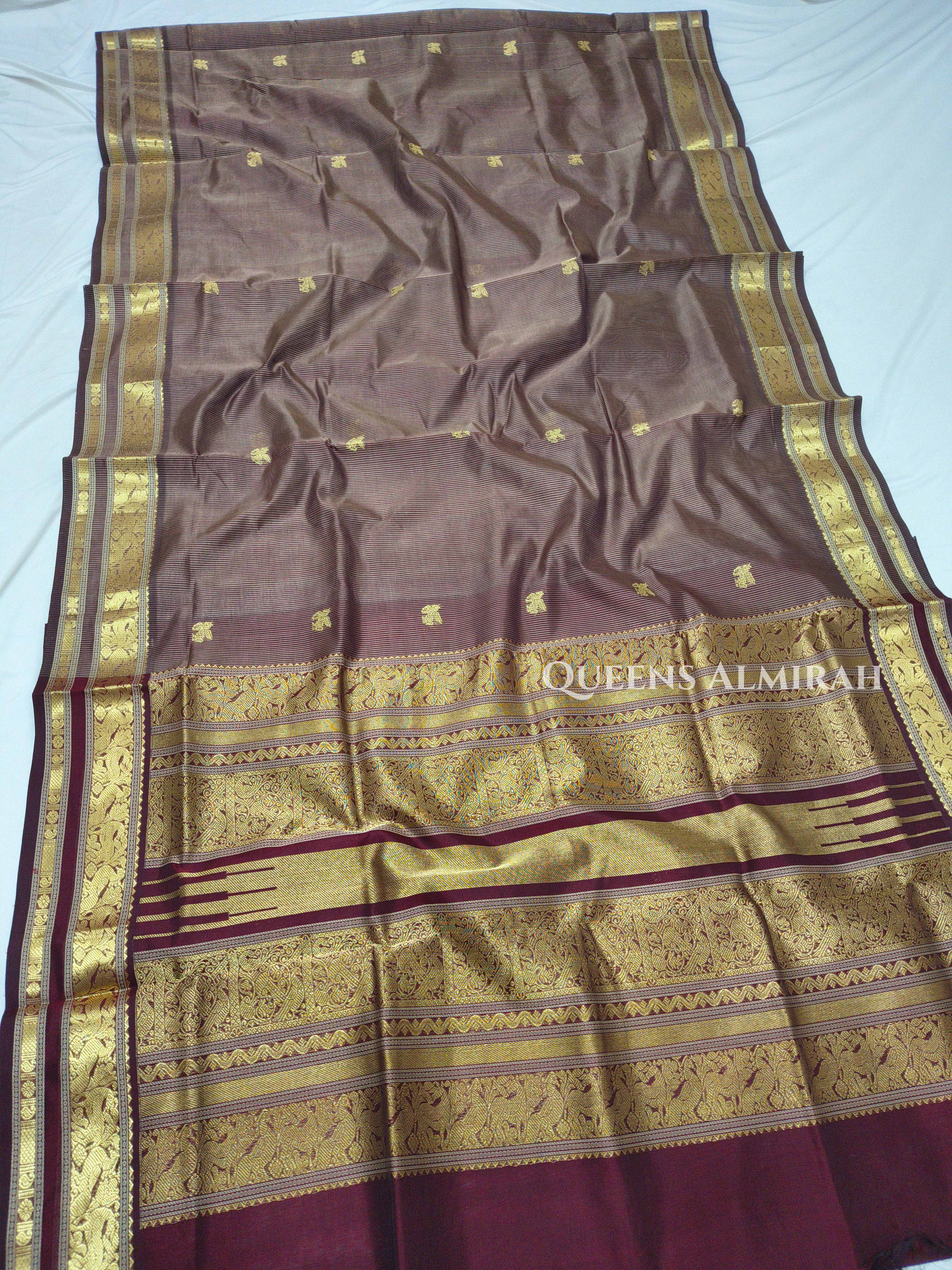 Pure Kanchi Silk Cotton-  Chocolate Brown Saree QUEENS ALMIRAH