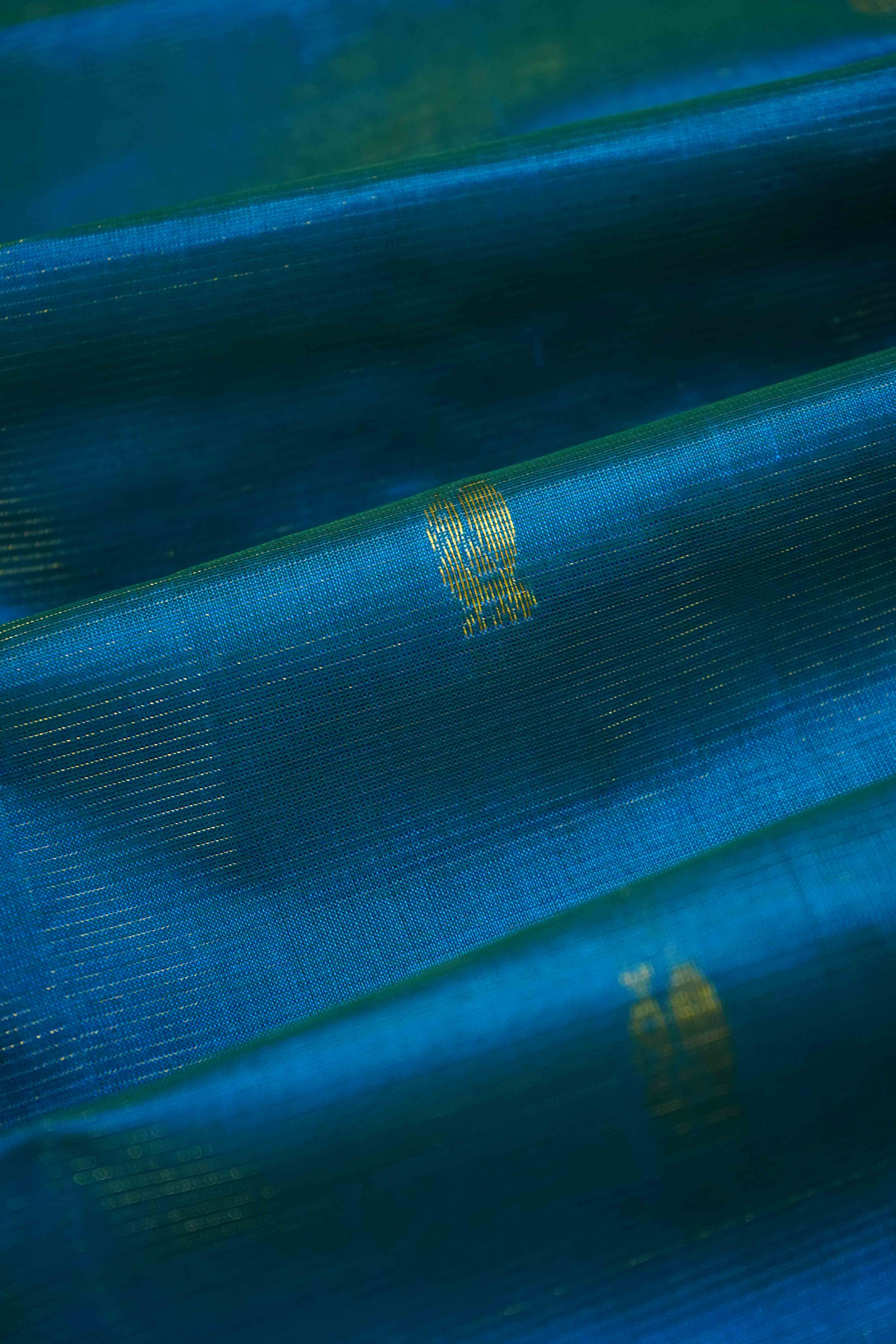 PURE KANCHI SILK COTTON- DARK SKY BLUE WITH PERSIAN RED VAIRA OOSI - Queens Jewel Emporium