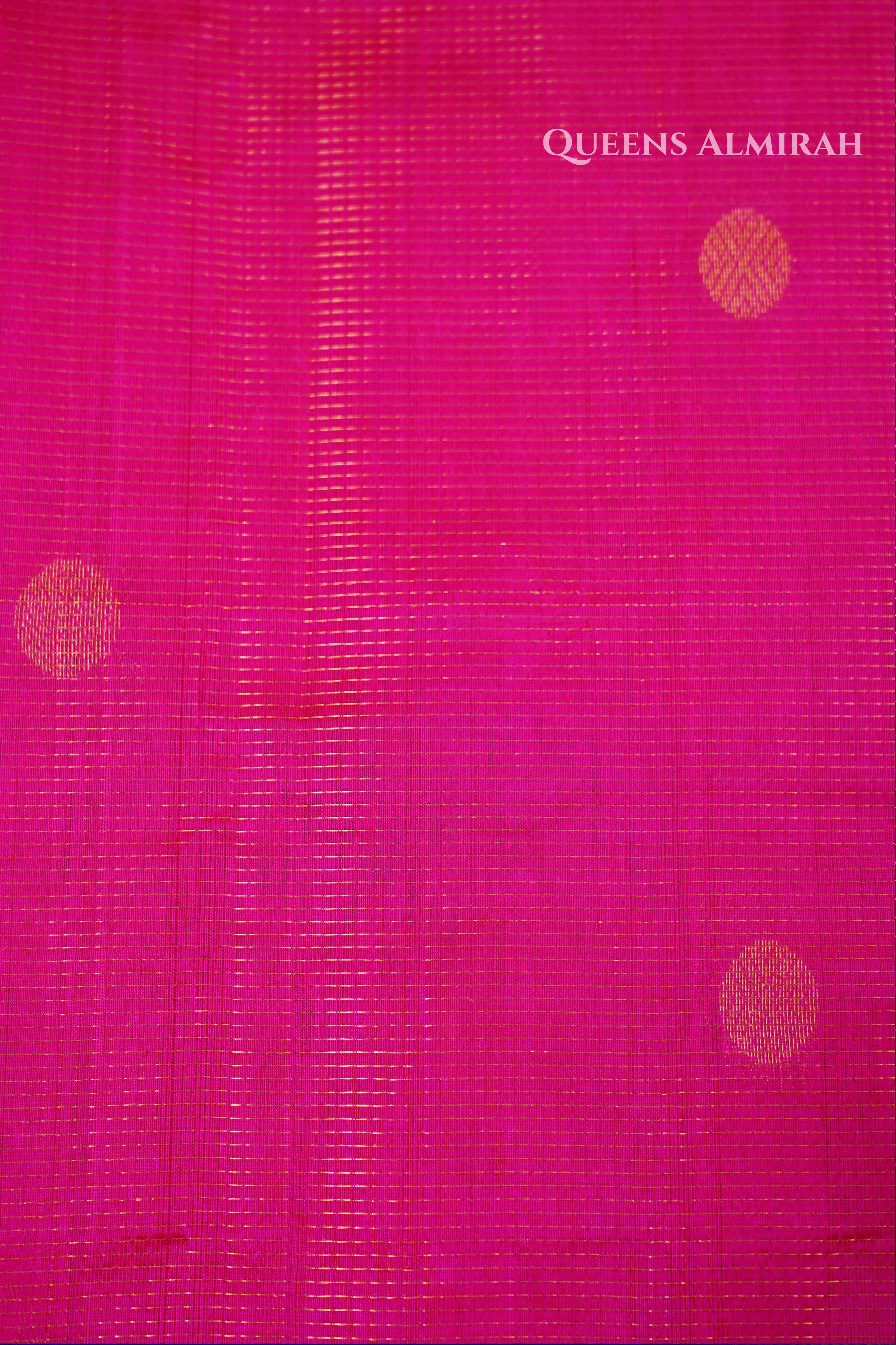 Pure Kanchi Silk Cotton- Deep Plum With Vibrant Pink Vaira Oosi Saree QUEENS ALMIRAH