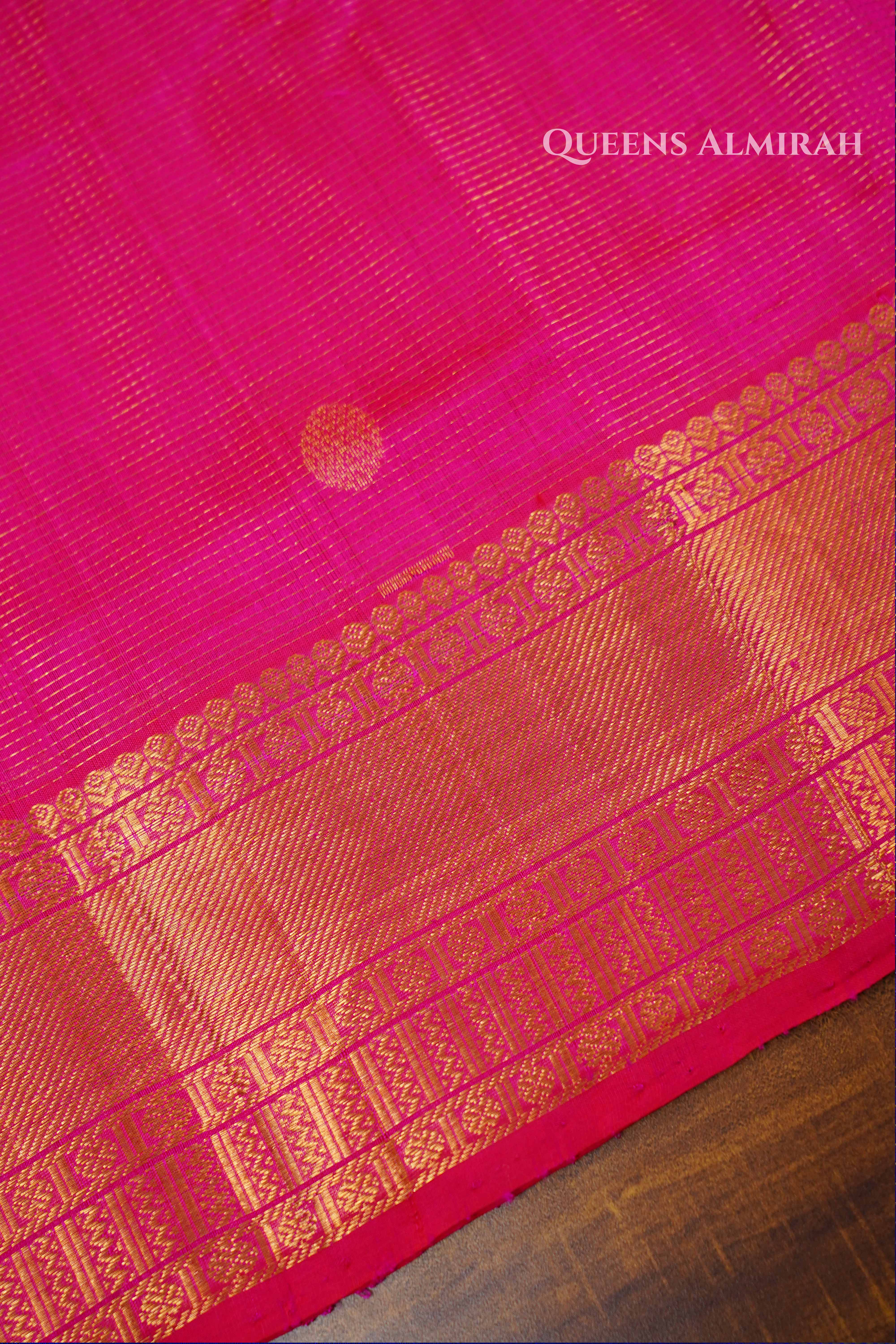 Pure Kanchi Silk Cotton- Deep Plum With Vibrant Pink Vaira Oosi Saree QUEENS ALMIRAH