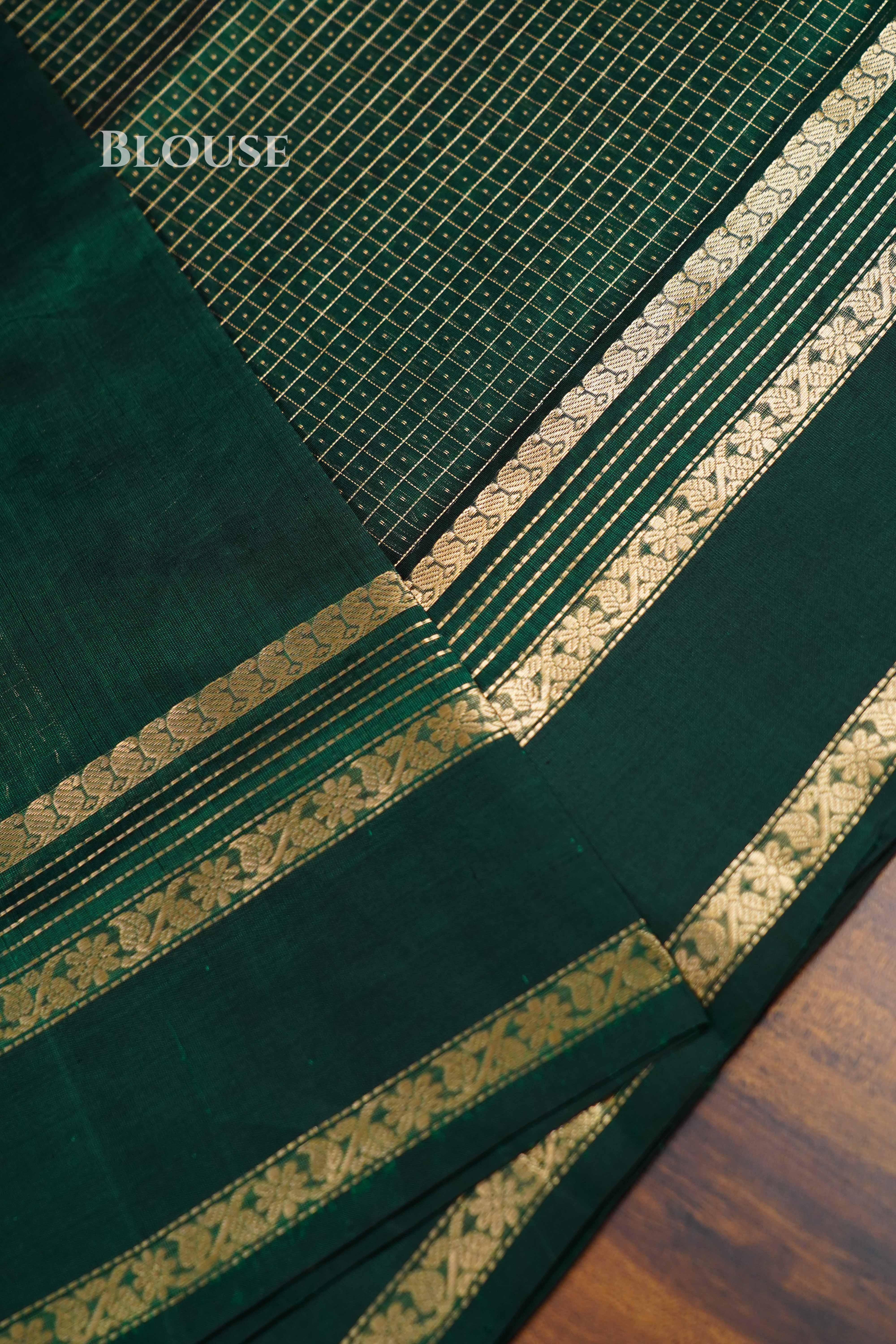 Pure Kanchi Silk Cotton- Emerald Green QUEENS ALMIRAH