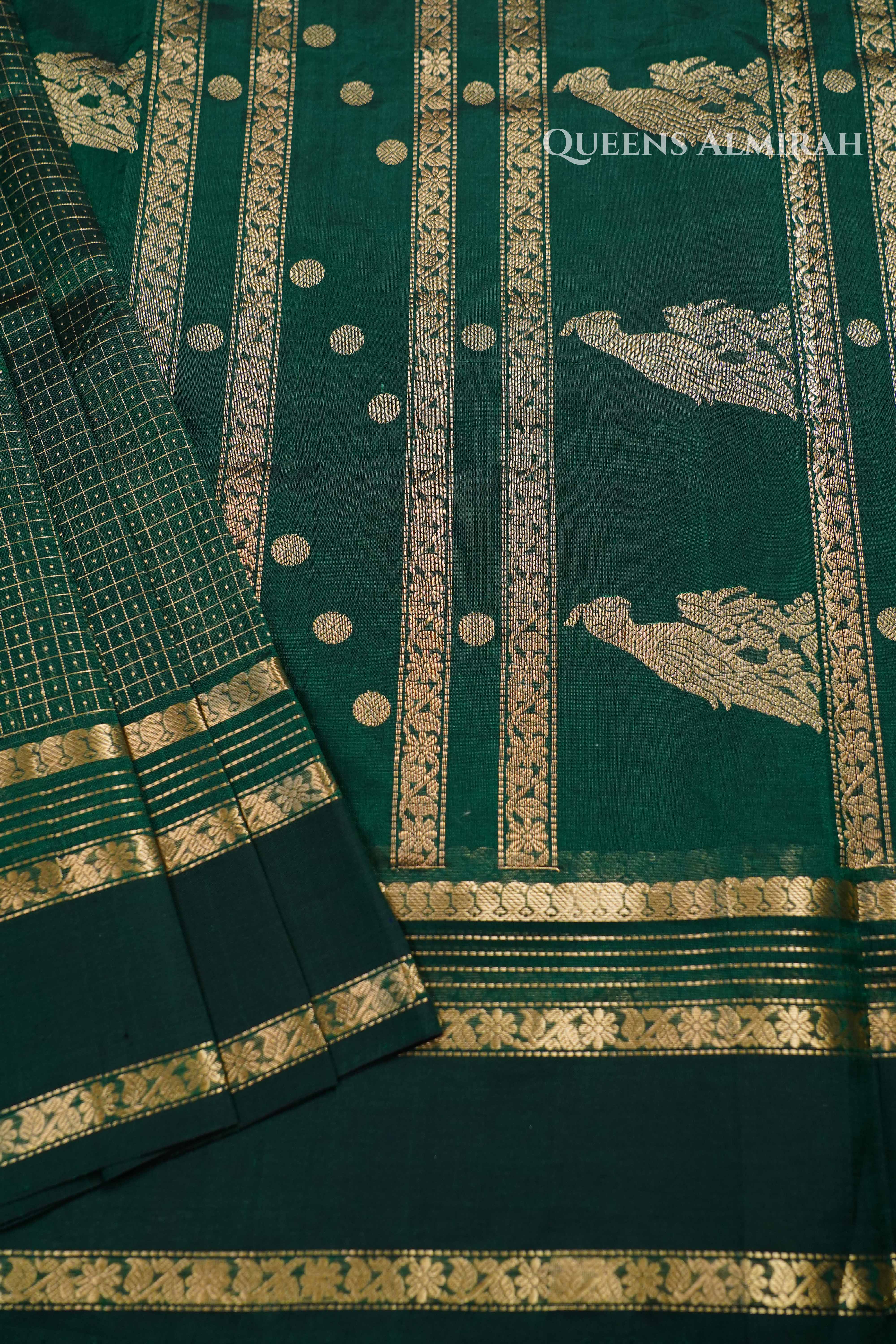 Pure Kanchi Silk Cotton- Emerald Green QUEENS ALMIRAH
