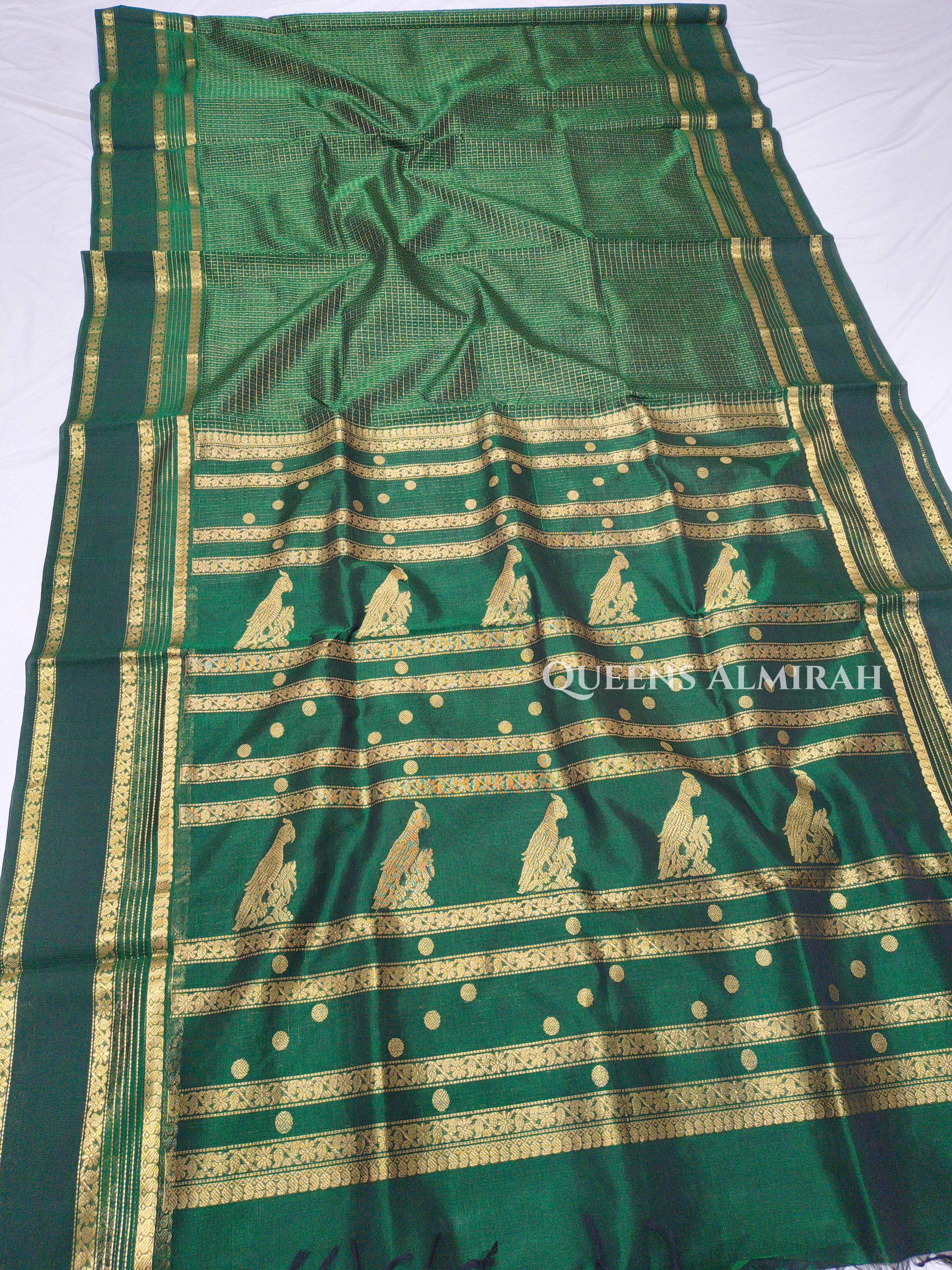 Pure Kanchi Silk Cotton- Emerald Green QUEENS ALMIRAH