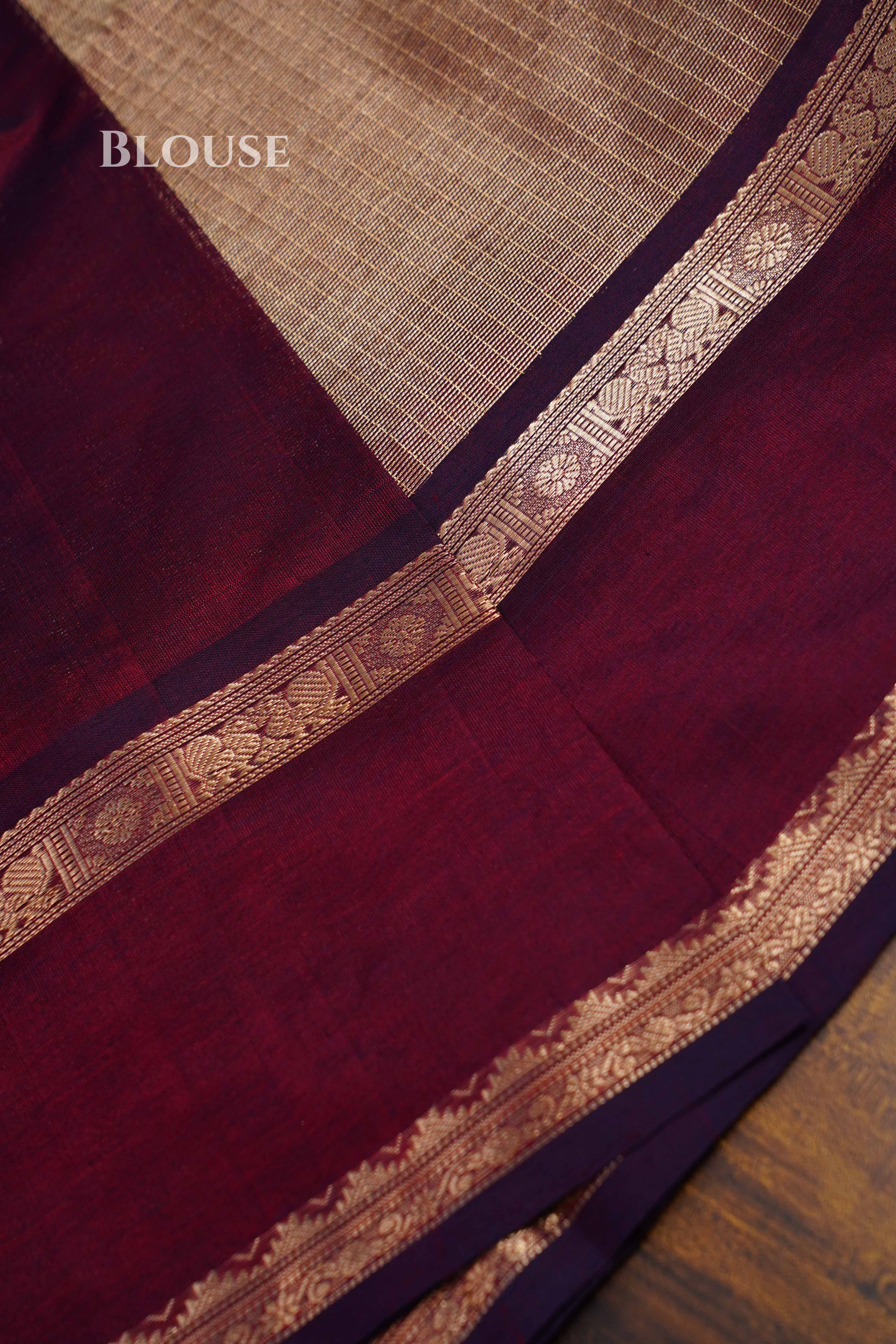 Pure Kanchi Silk Cotton-Golden With Maroon saree QUEENS ALMIRAH