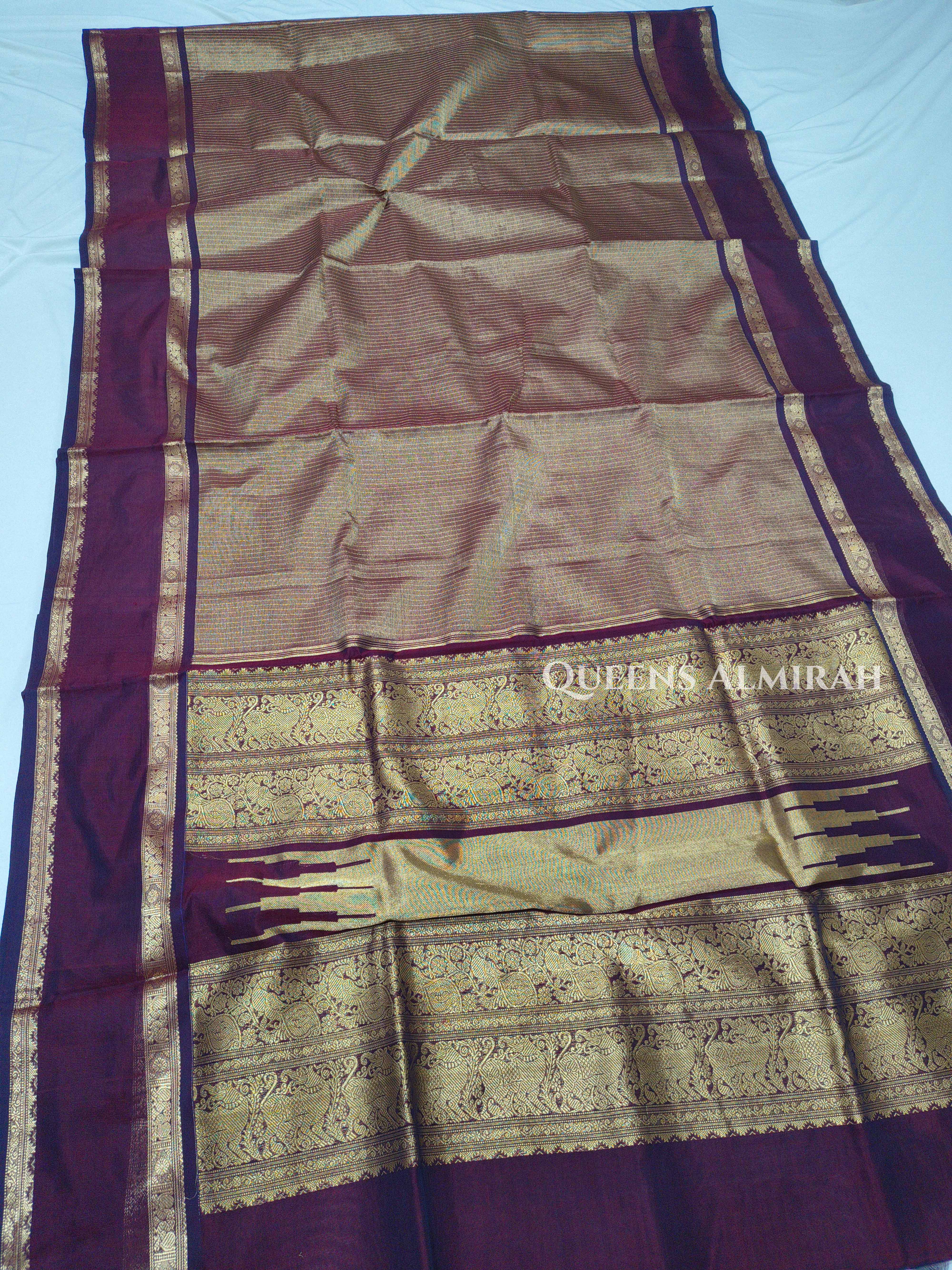 Pure Kanchi Silk Cotton-Golden With Maroon saree QUEENS ALMIRAH